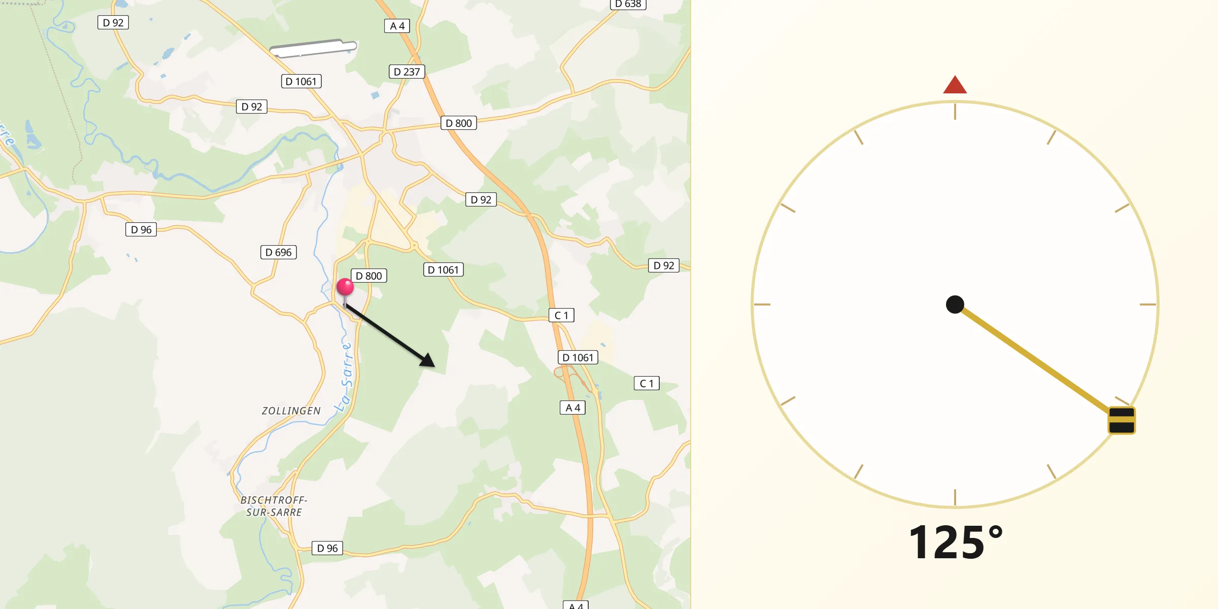 Direction vers la Qibla depuis Sarrewerden