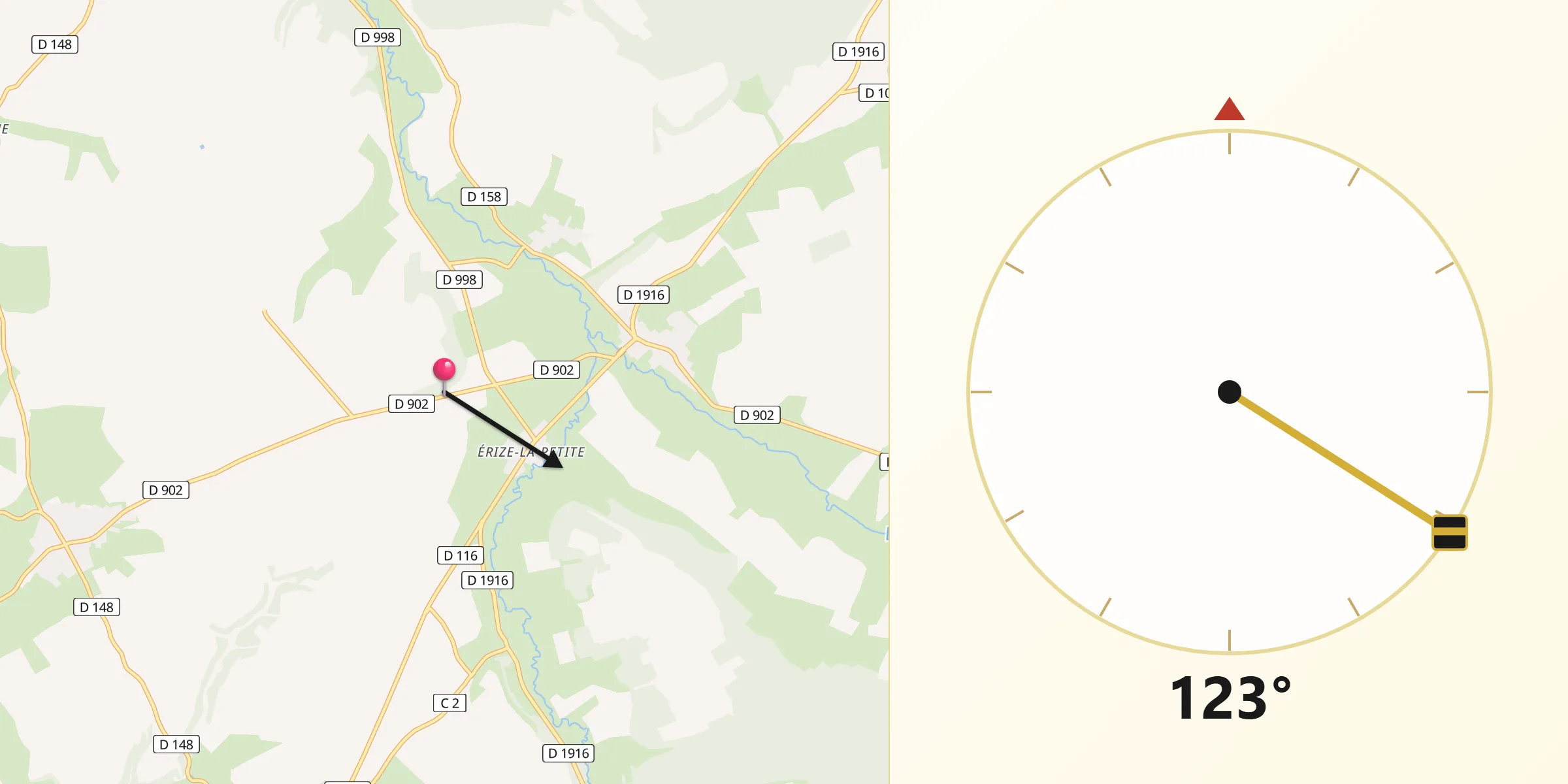 Direction vers la Qibla depuis Chaumont-sur-Aire