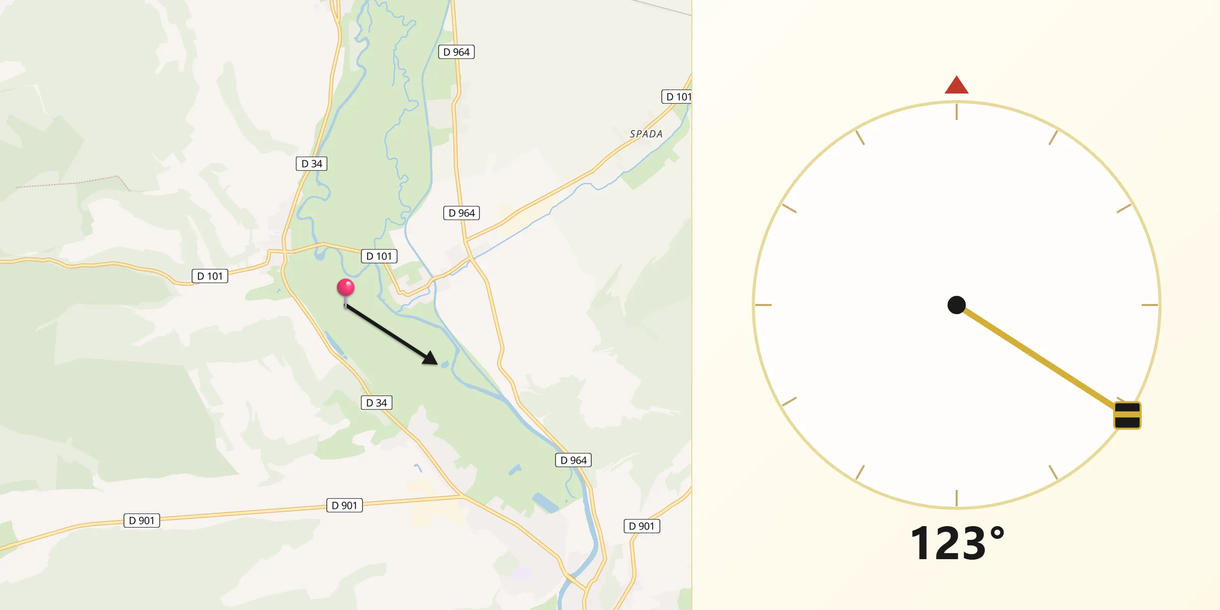 Direction vers la Qibla depuis Maizey