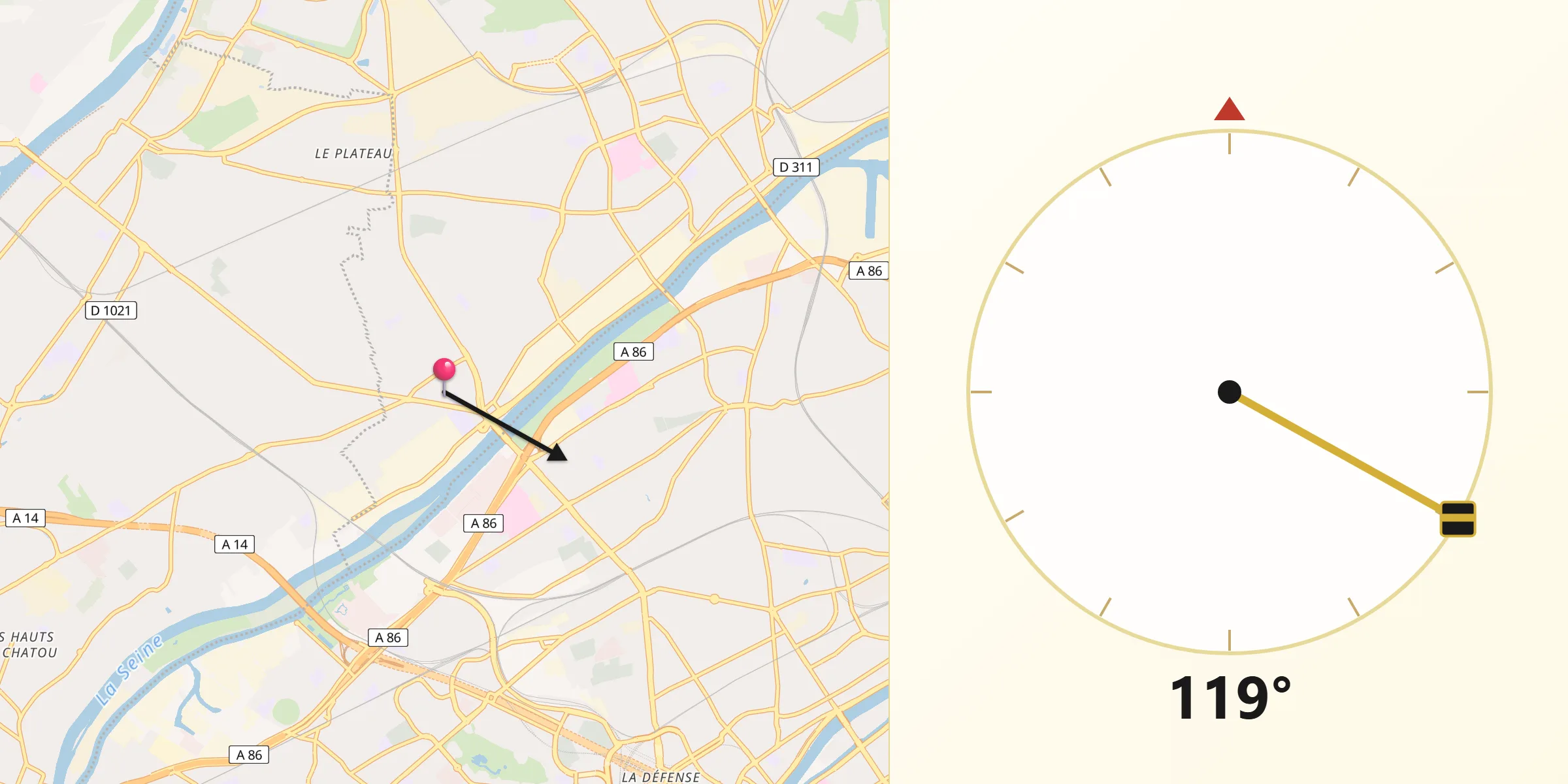 Direction vers la Qibla depuis Bezons