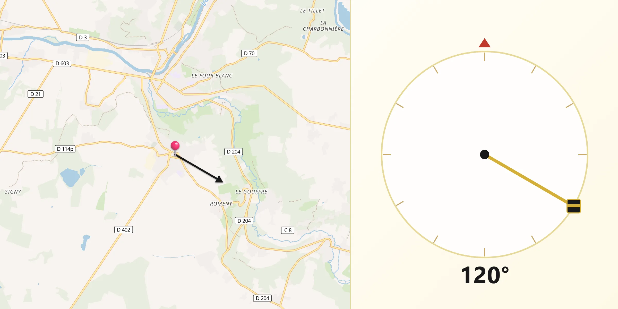 Direction vers la Qibla depuis Jouarre