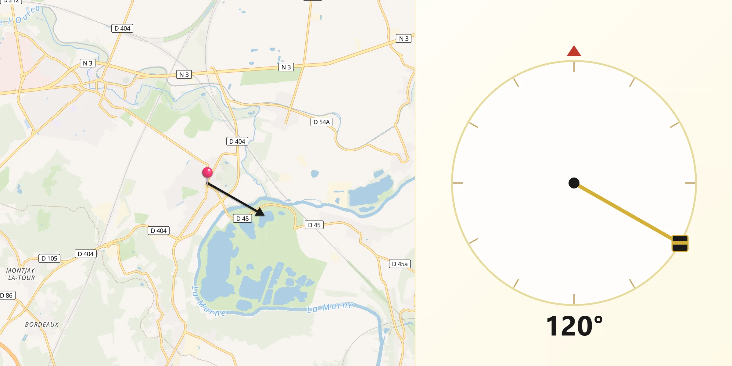 Direction vers la Qibla depuis Annet-sur-Marne