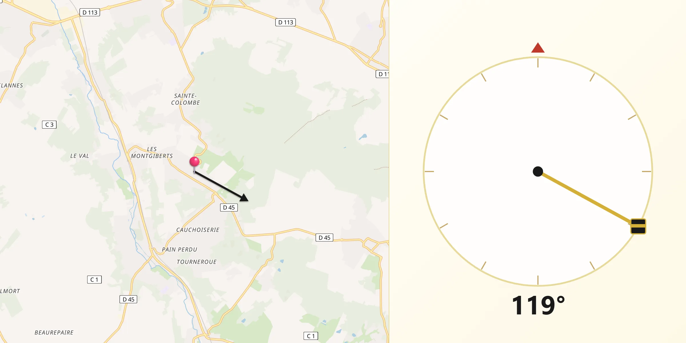 Direction vers la Qibla depuis Bazemont