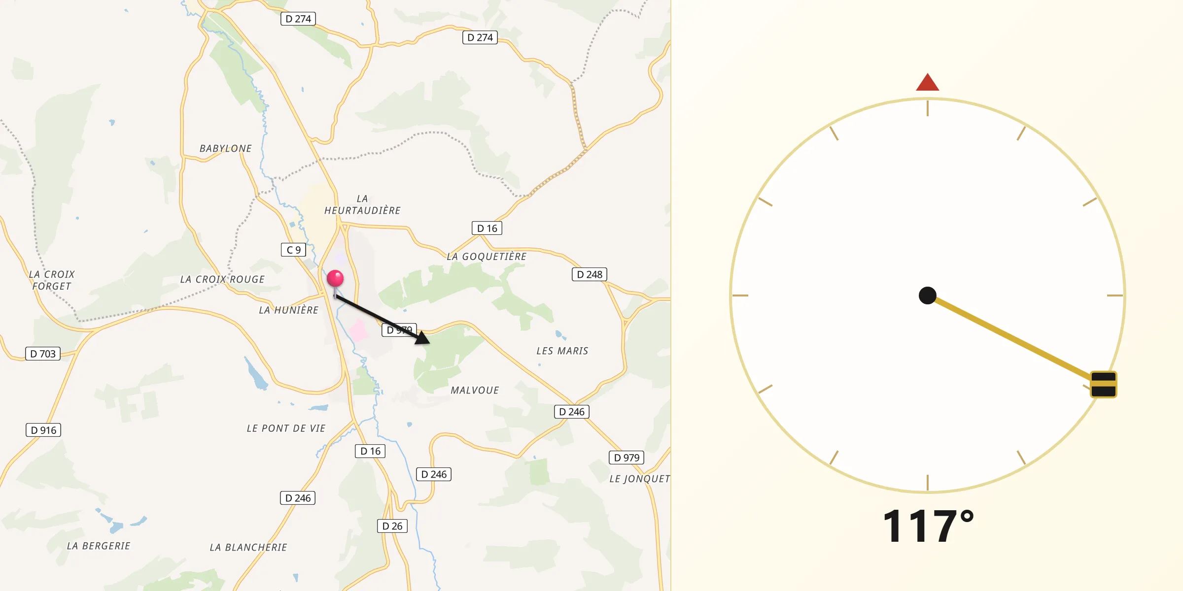 Direction vers la Qibla depuis Vimoutiers