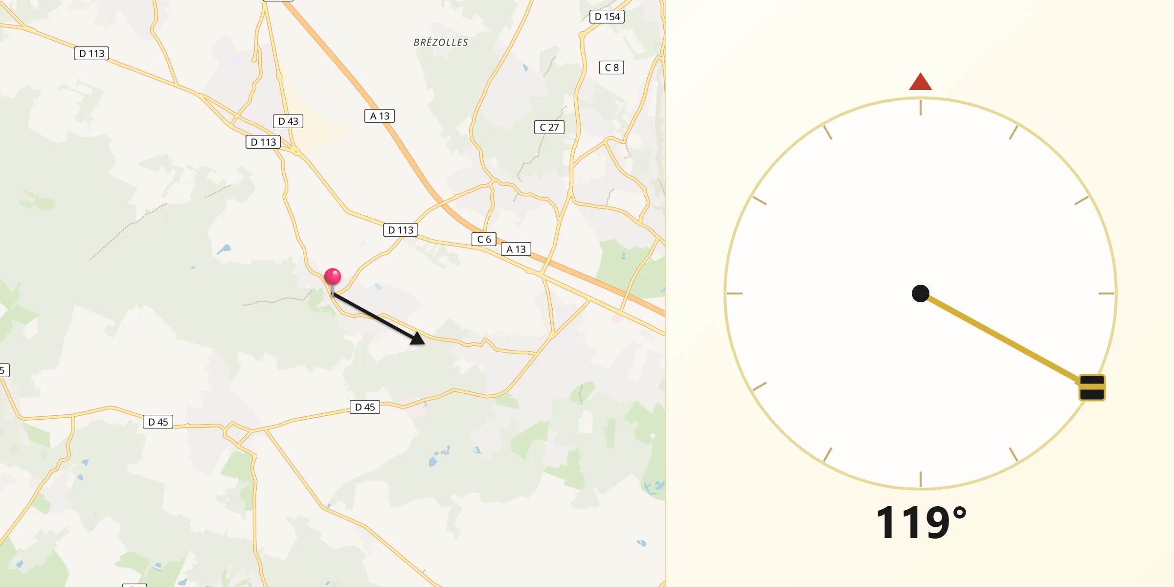 Direction vers la Qibla depuis Morainvilliers