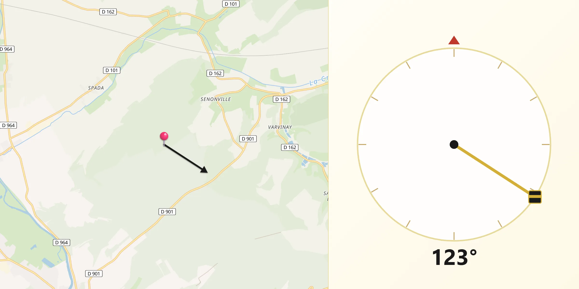 Direction vers la Qibla depuis Valbois