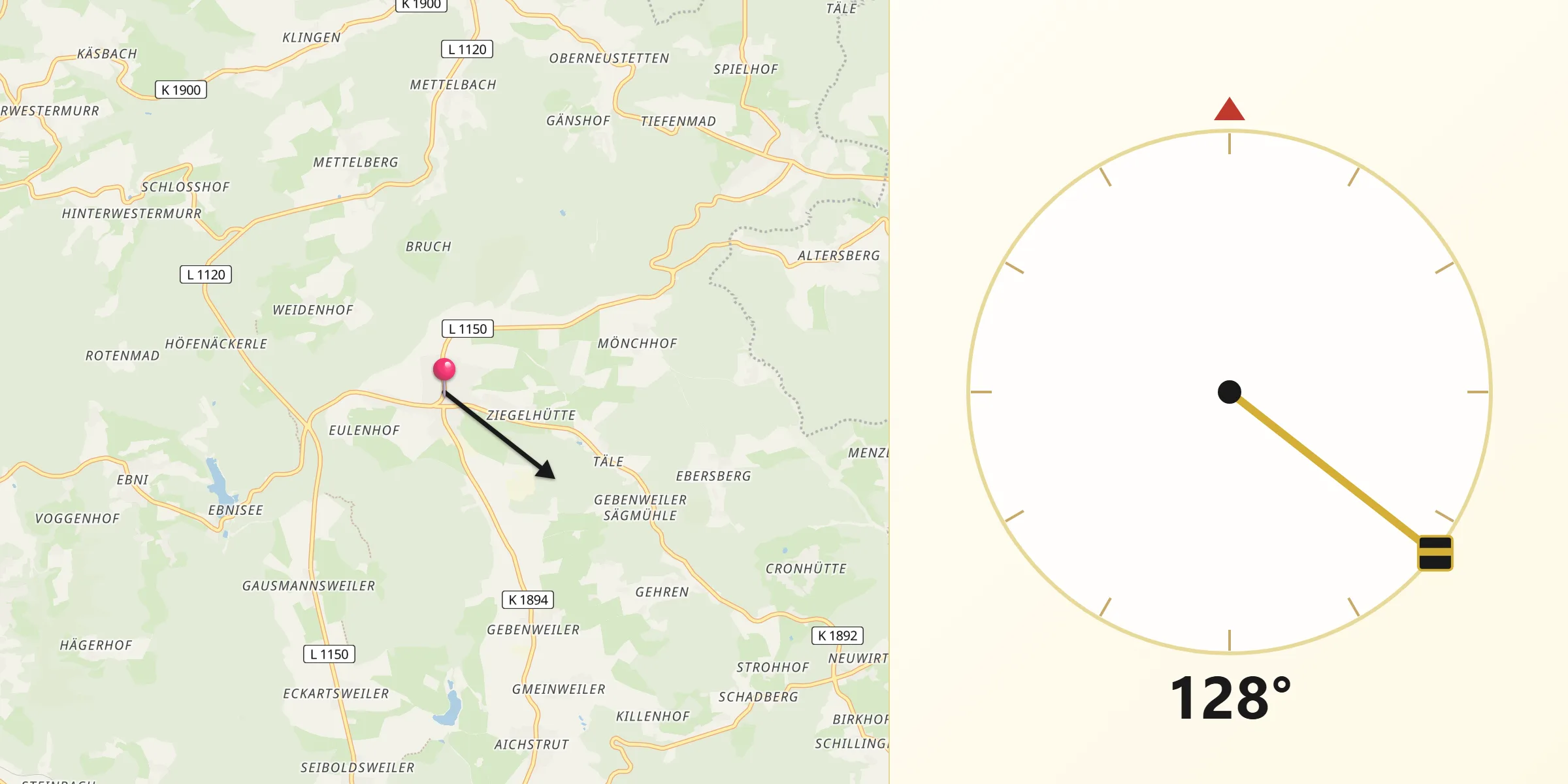 Qibla-Richtung von Kaisersbach