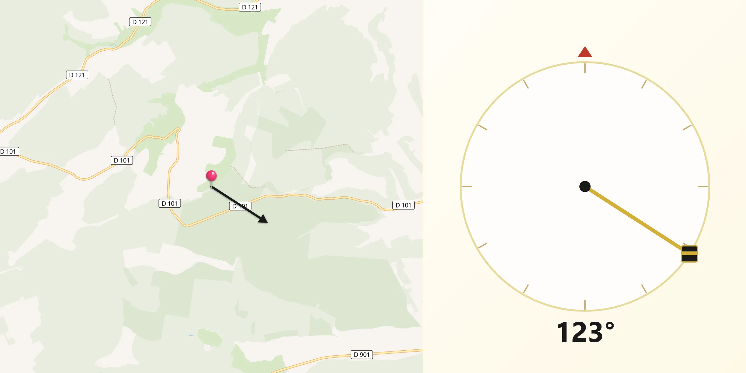 Direction vers la Qibla depuis Dompcevrin