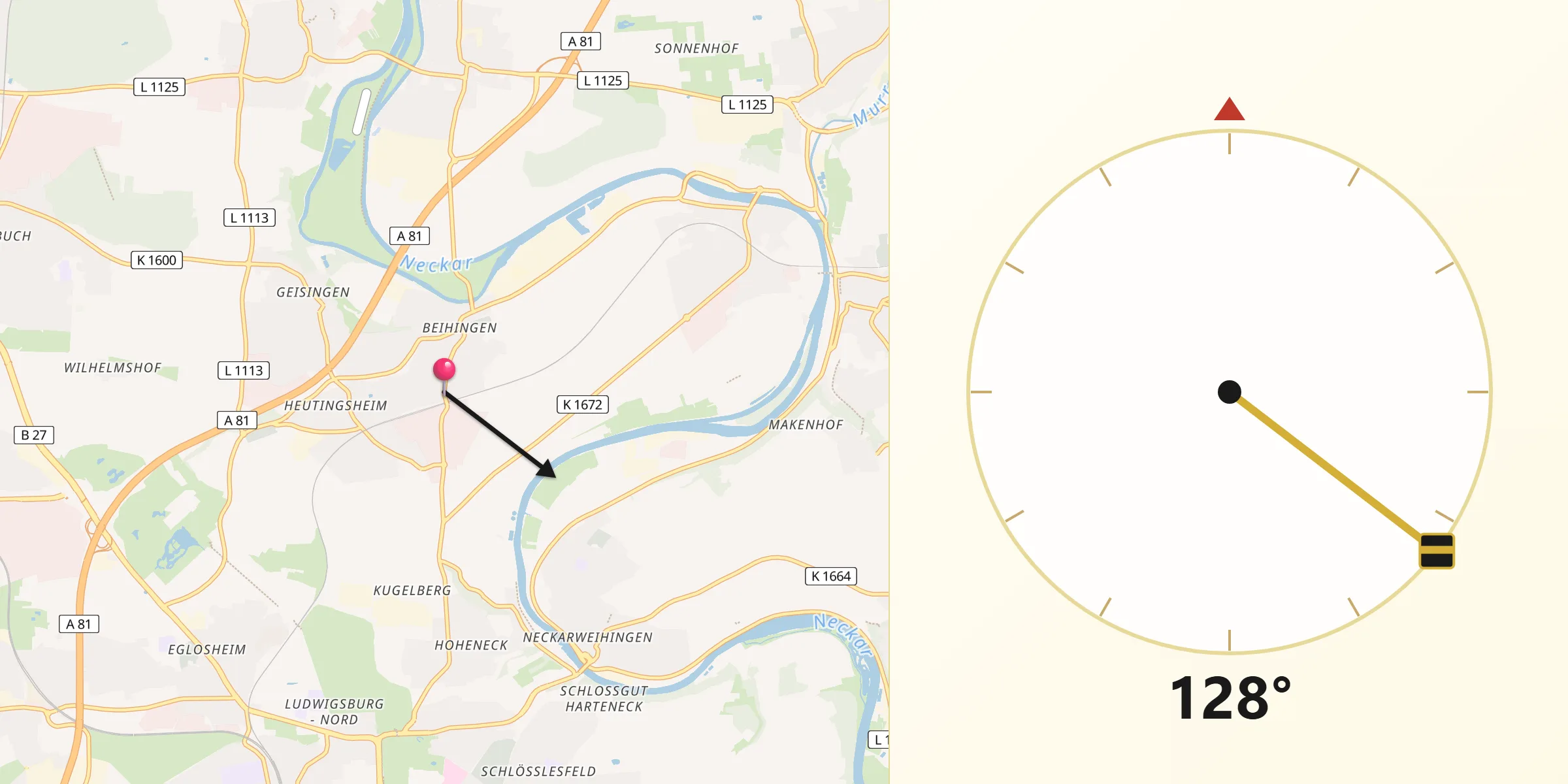 Qibla-Richtung von Freiberg am Neckar