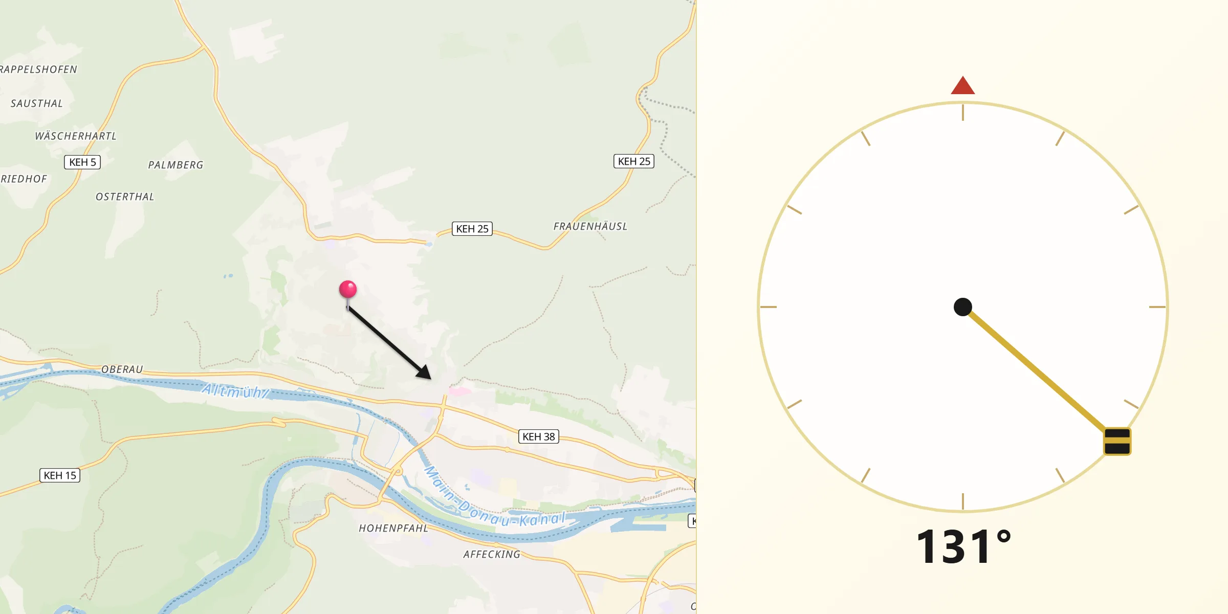 Qibla-Richtung von Ihrlerstein