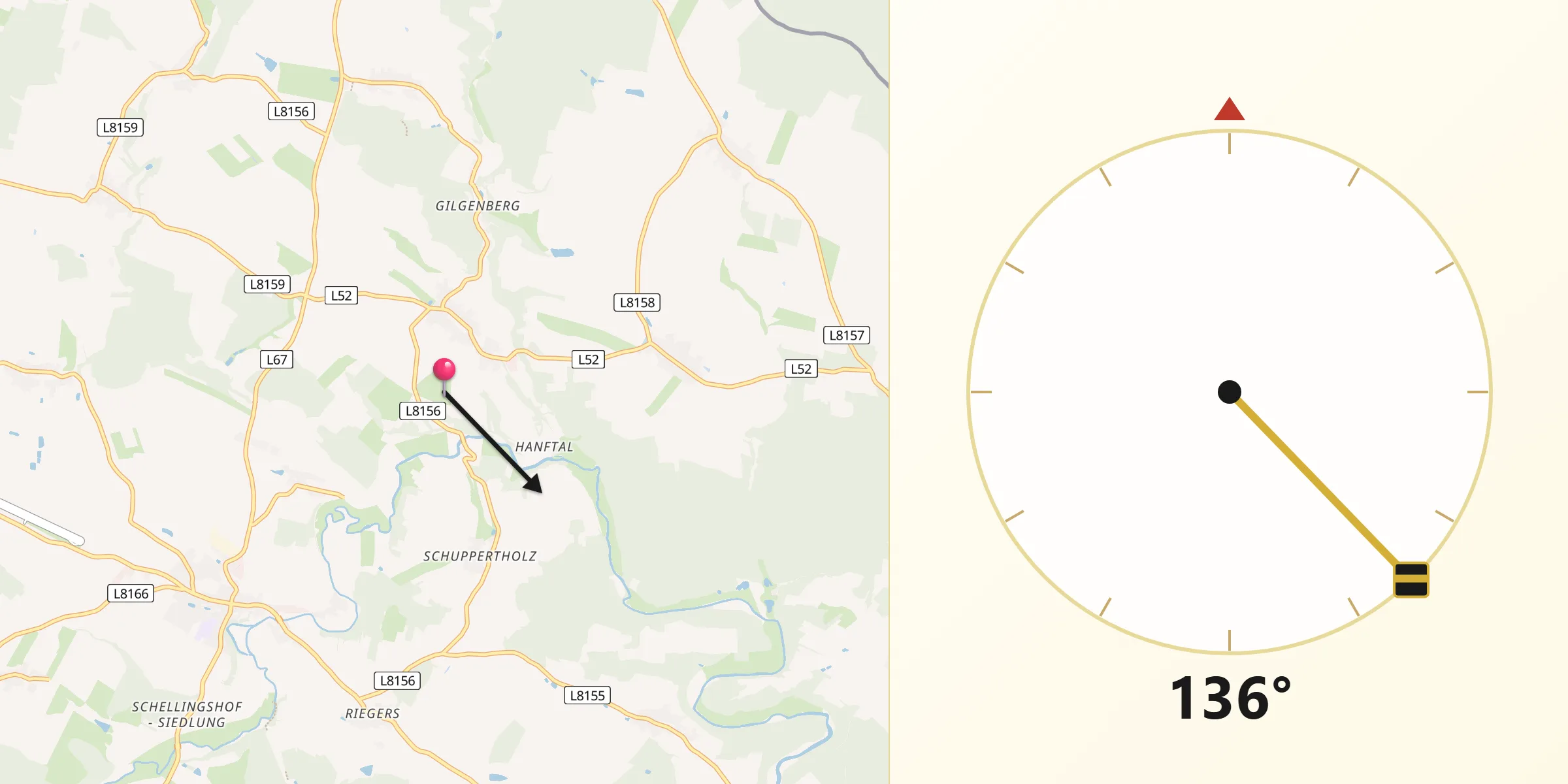 Qibla-Richtung von Waldkirchen an der Thaya