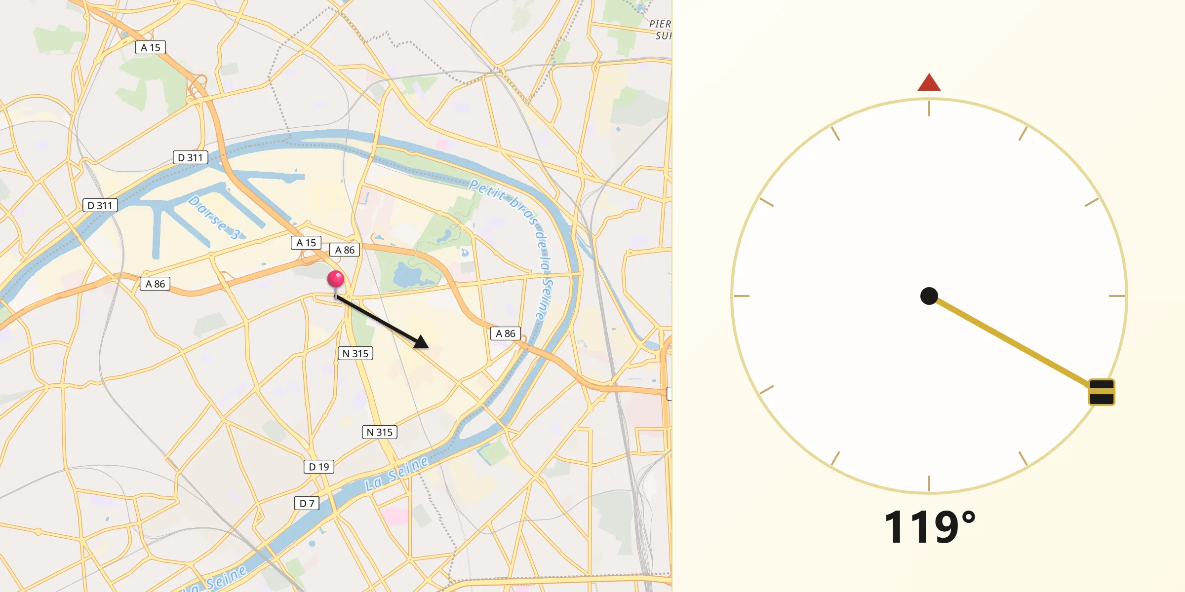 Direction vers la Qibla depuis Gennevilliers