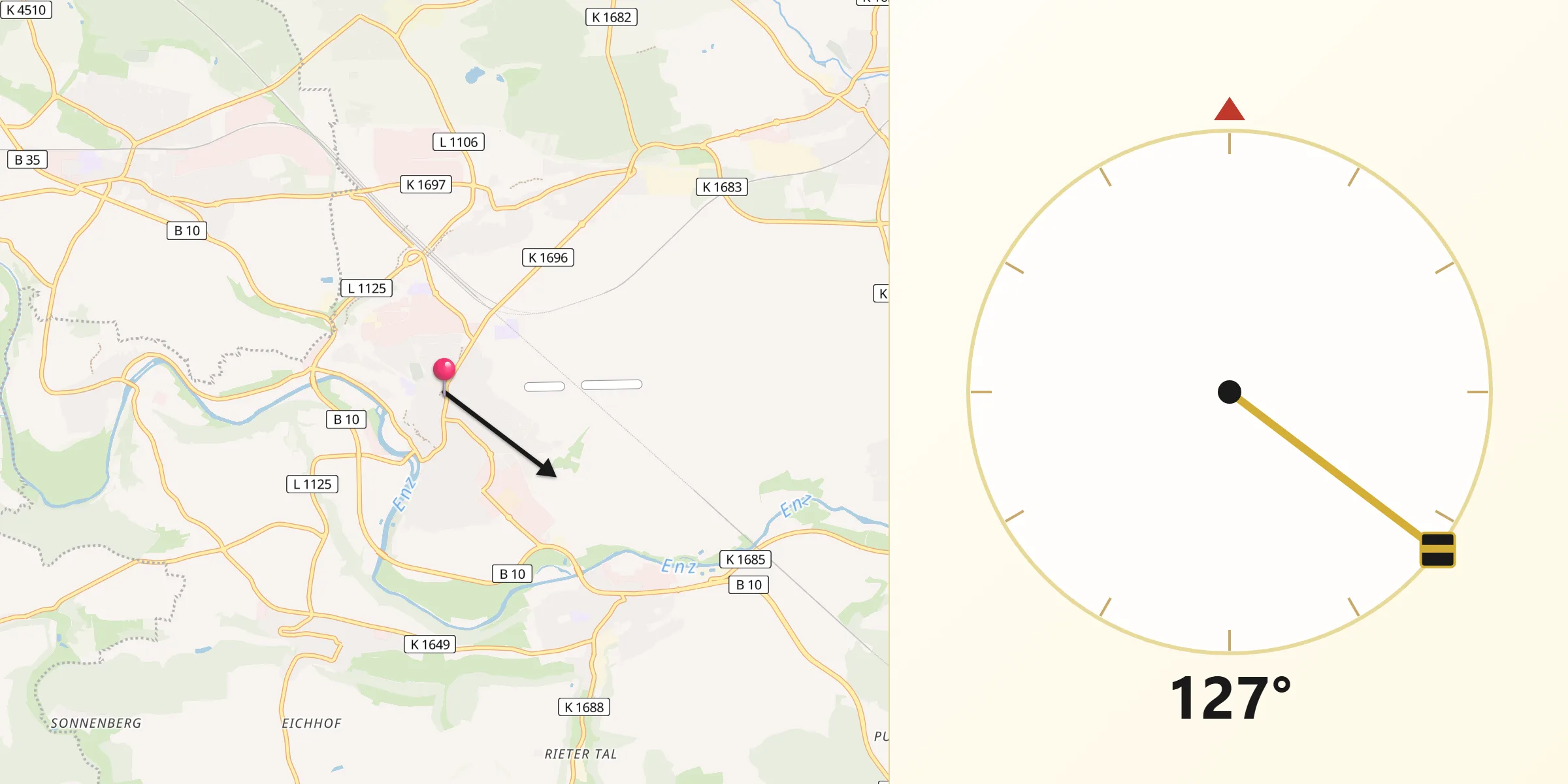 Qibla-Richtung von Vaihingen an der Enz