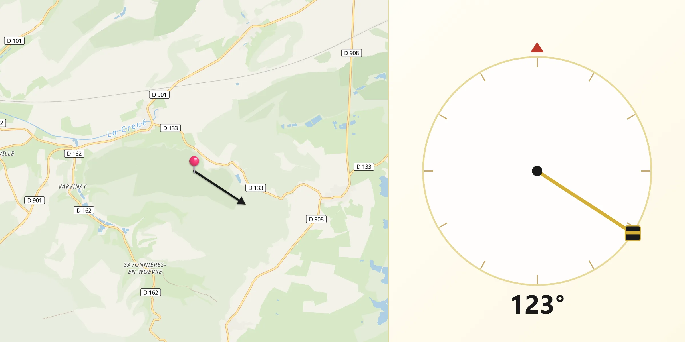 Direction vers la Qibla depuis Heudicourt-sous-les-Côtes