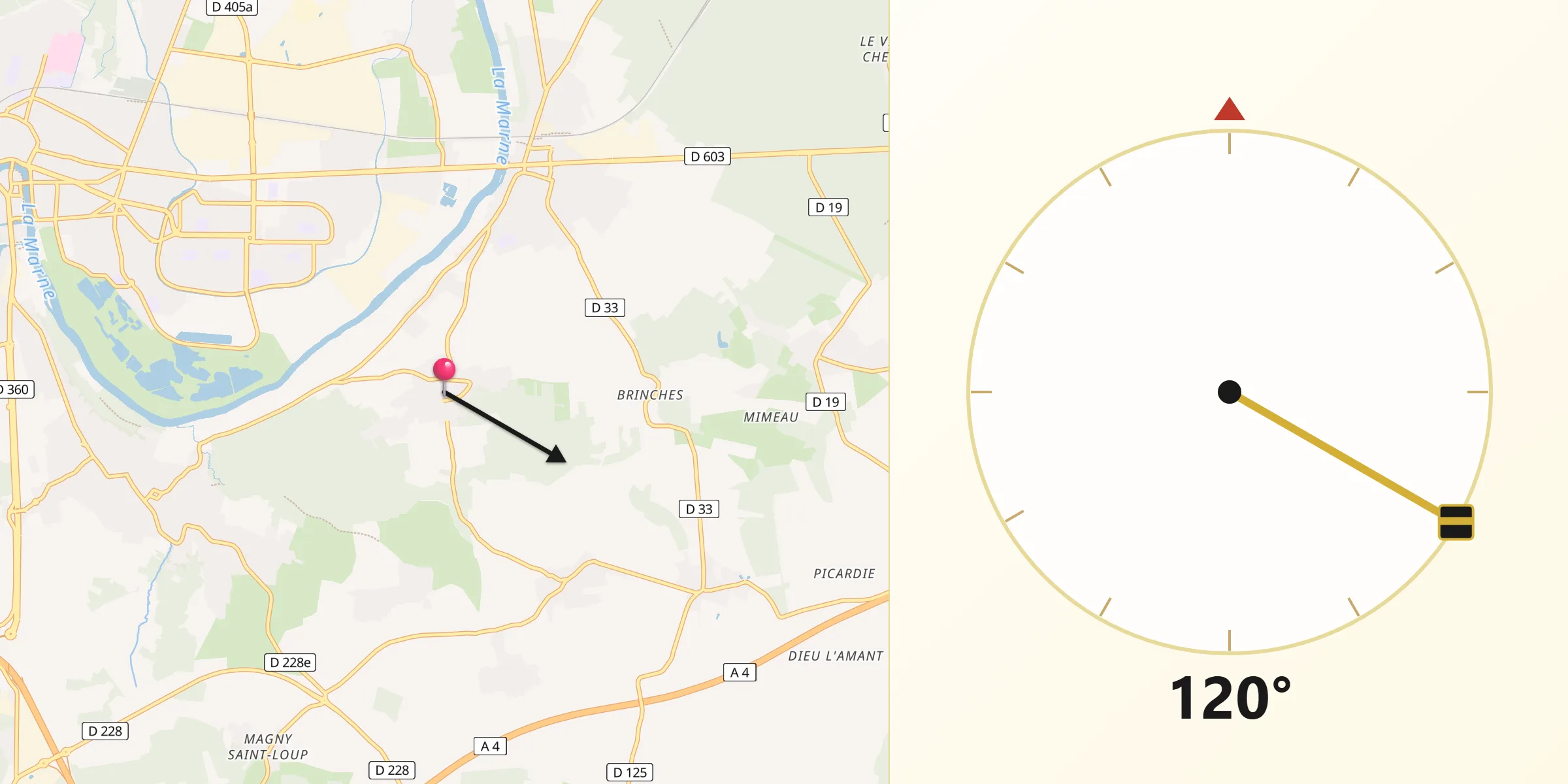 Direction vers la Qibla depuis Fublaines