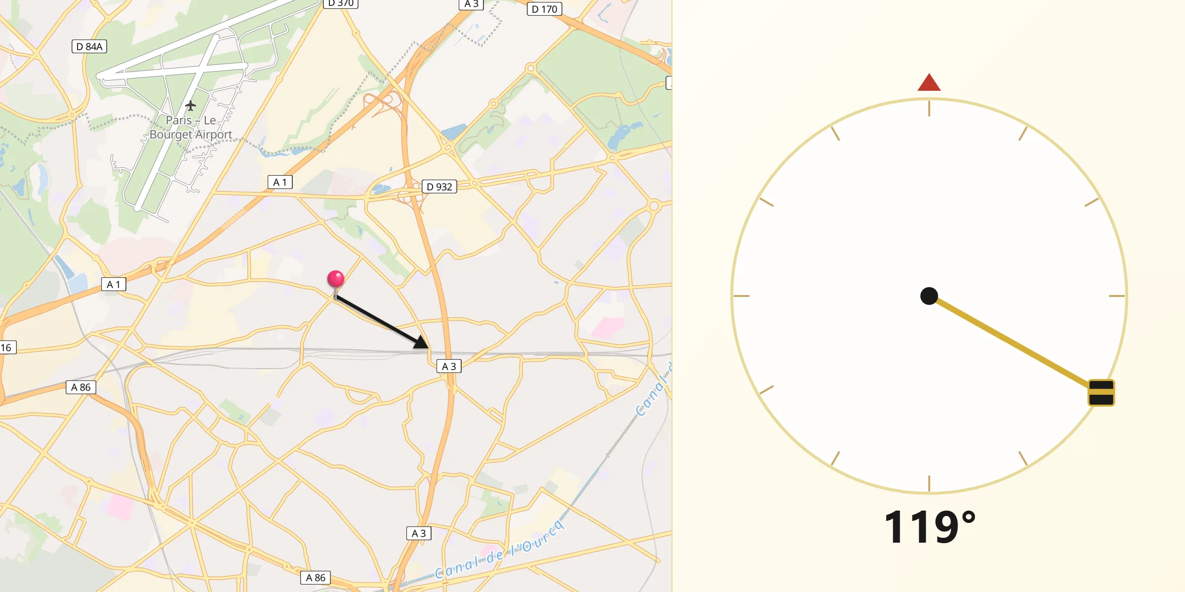 Direction vers la Qibla depuis Le Blanc-Mesnil