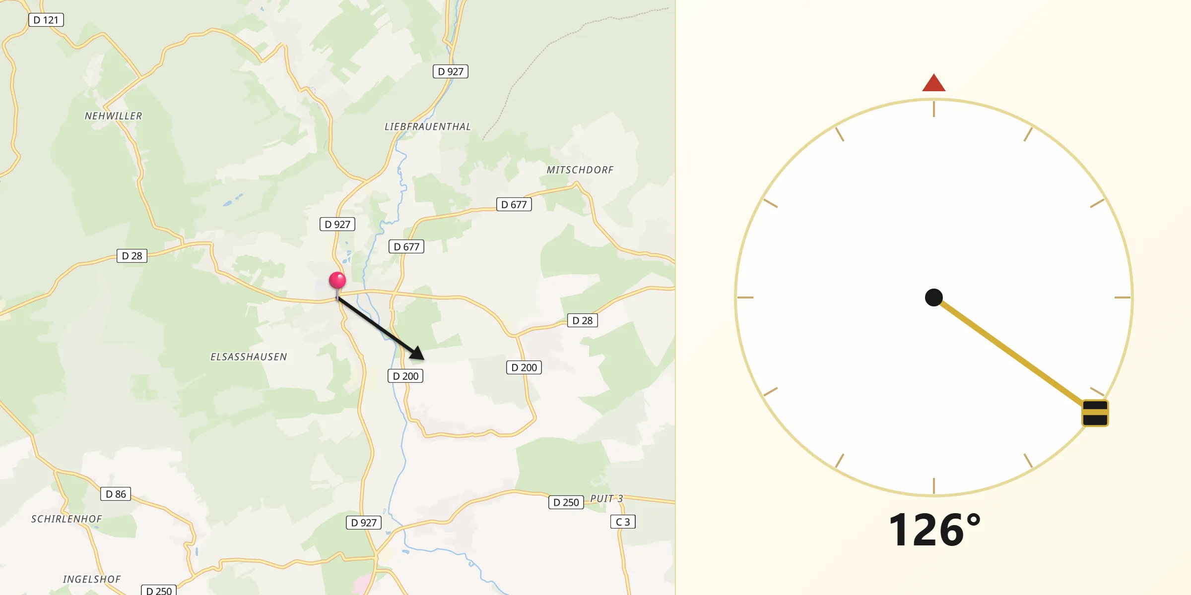 Direction vers la Qibla depuis Woerth