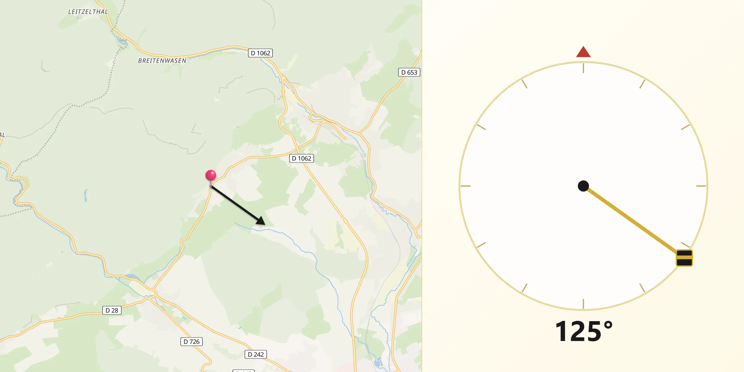 Direction vers la Qibla depuis Oberbronn