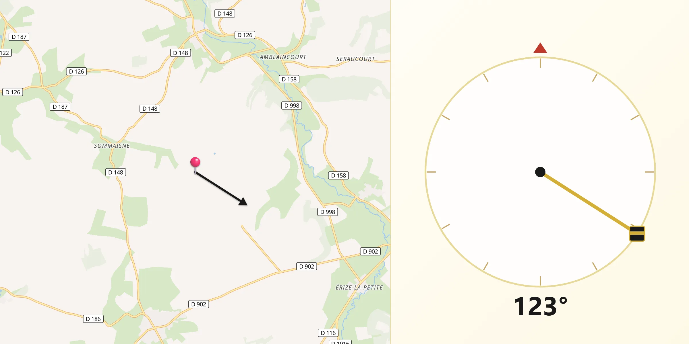 Direction vers la Qibla depuis Courcelles-sur-Aire