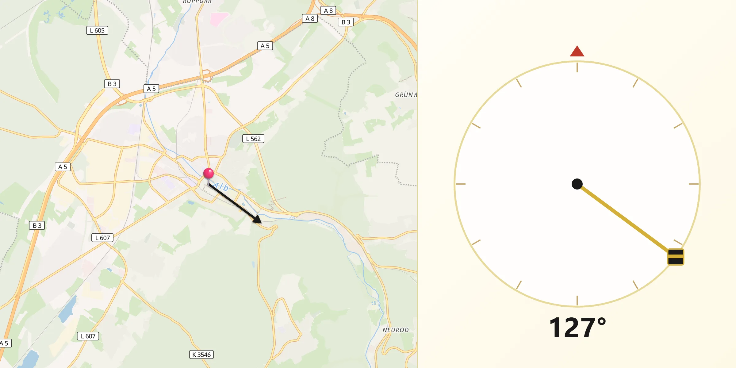 Qibla-Richtung von Ettlingen