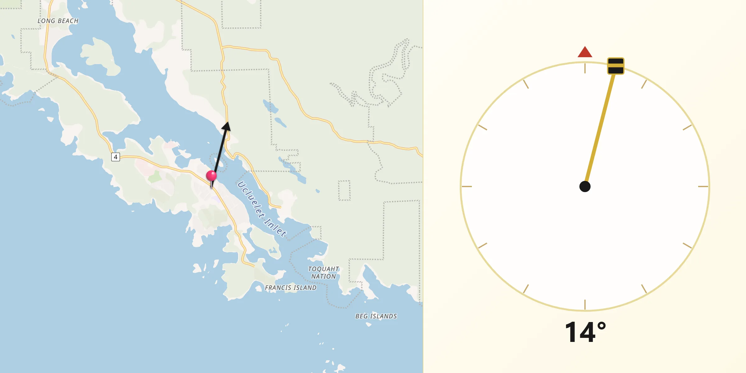 Qibla Direction from Ucluelet