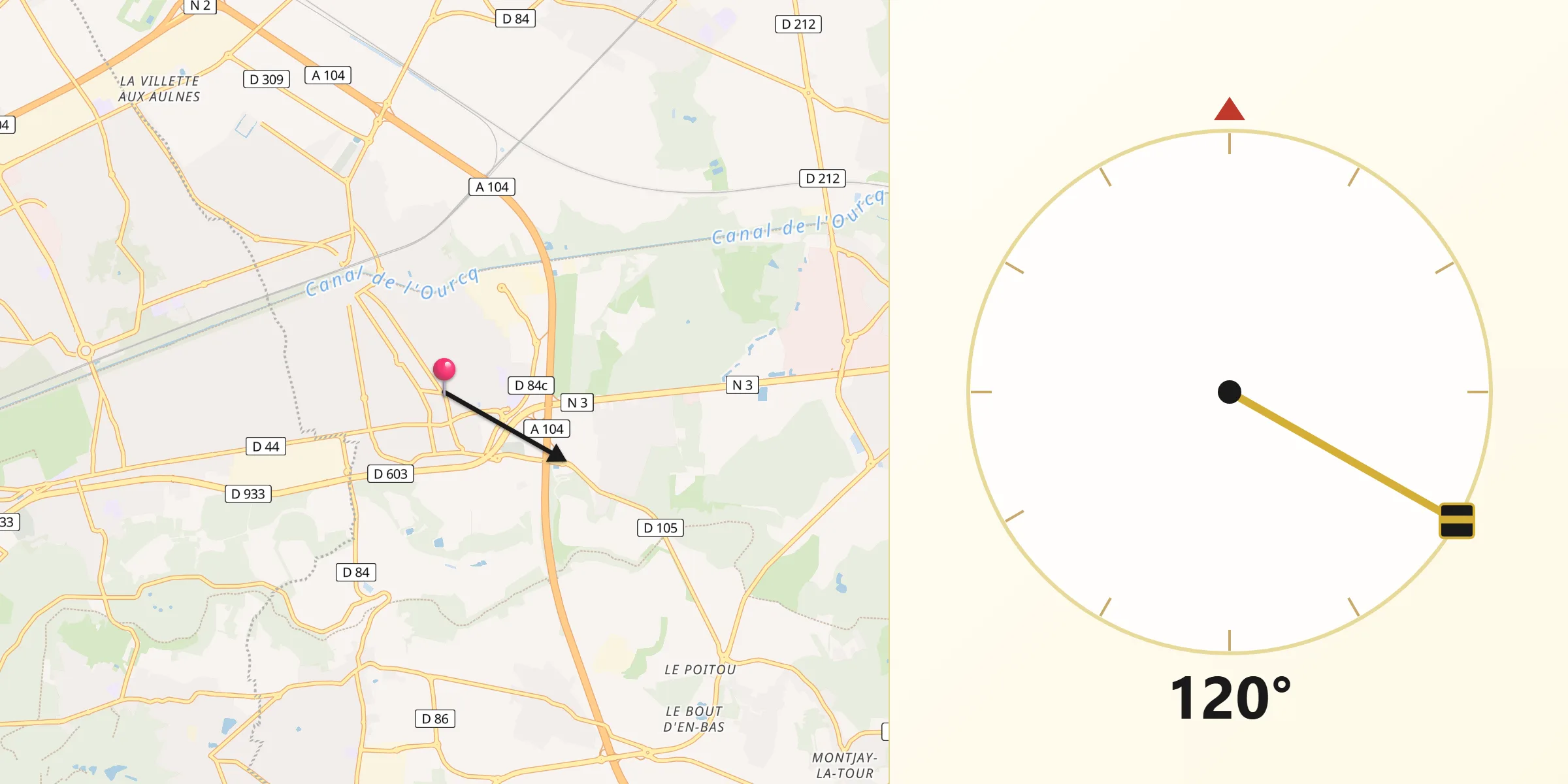 Direction vers la Qibla depuis Villeparisis