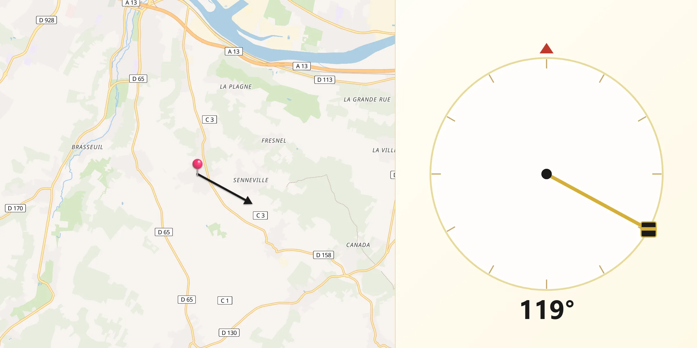 Direction vers la Qibla depuis Guerville