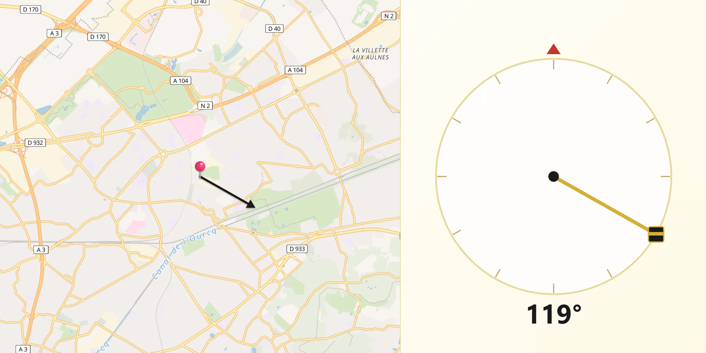Direction vers la Qibla depuis Sevran