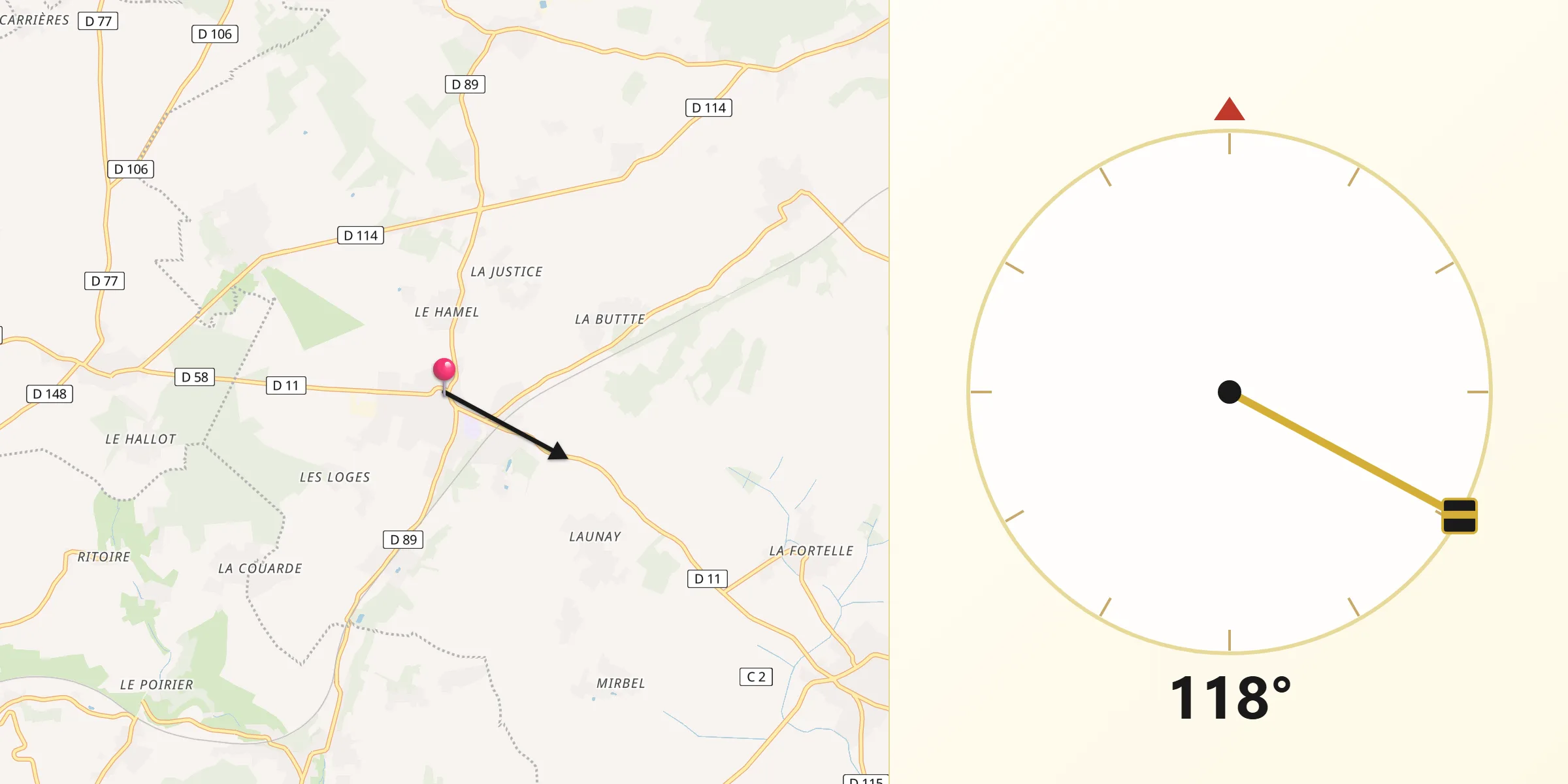 Direction vers la Qibla depuis Bréval