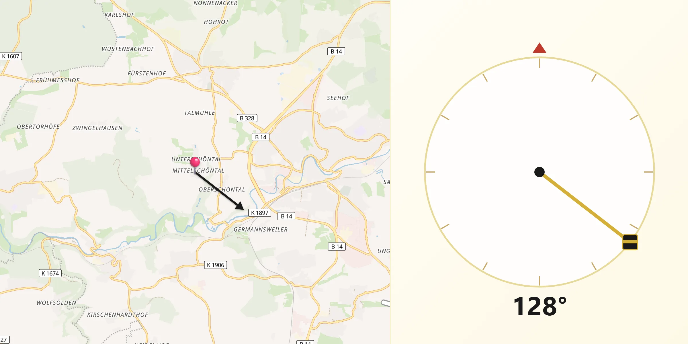 Qibla-Richtung von Mittelschöntal