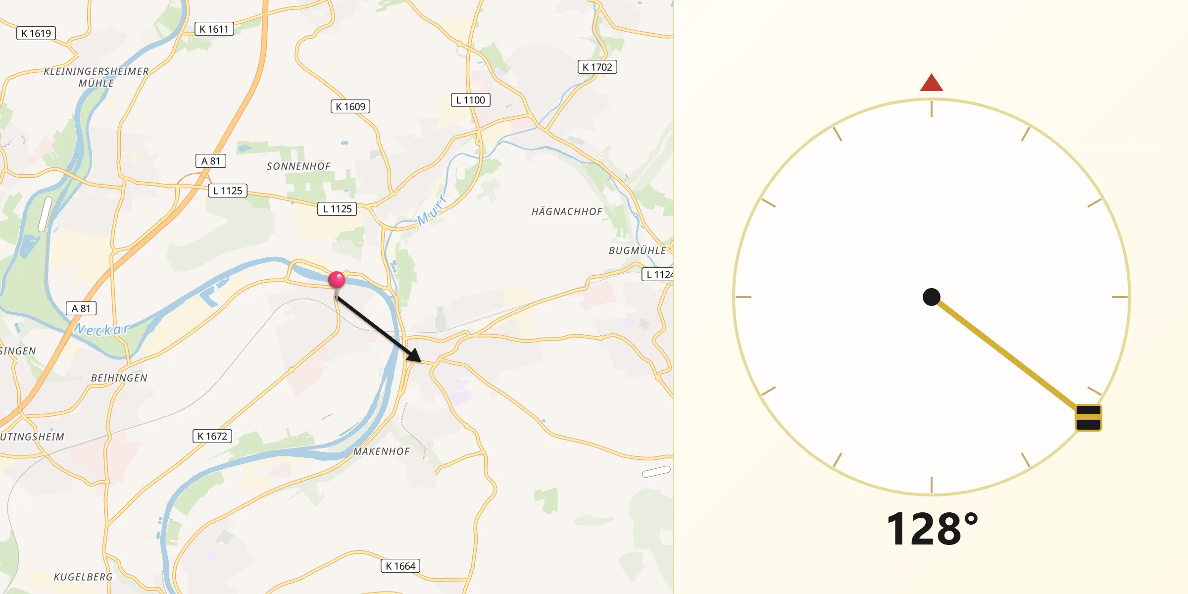 Qibla-Richtung von Benningen am Neckar