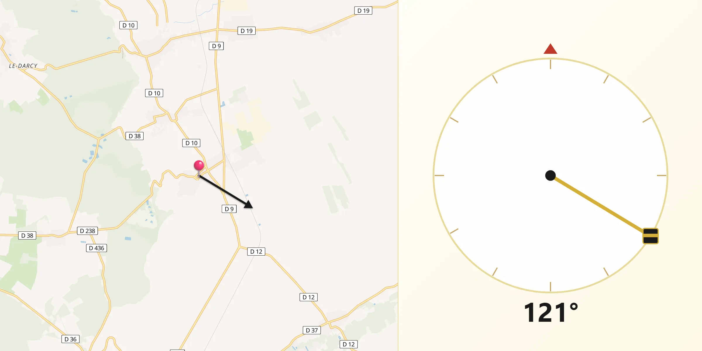 Direction vers la Qibla depuis Le Mesnil-sur-Oger