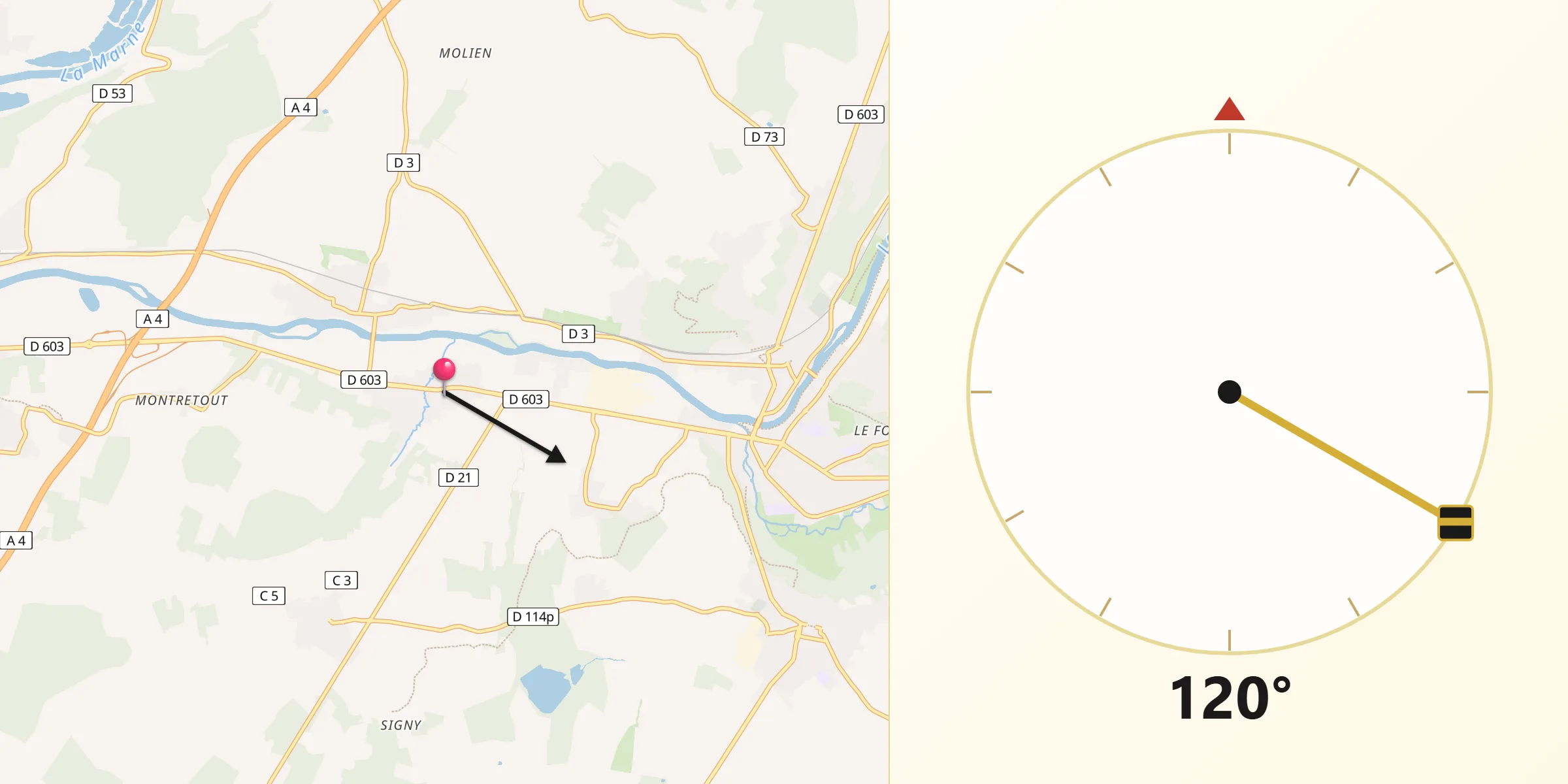 Direction vers la Qibla depuis Sammeron