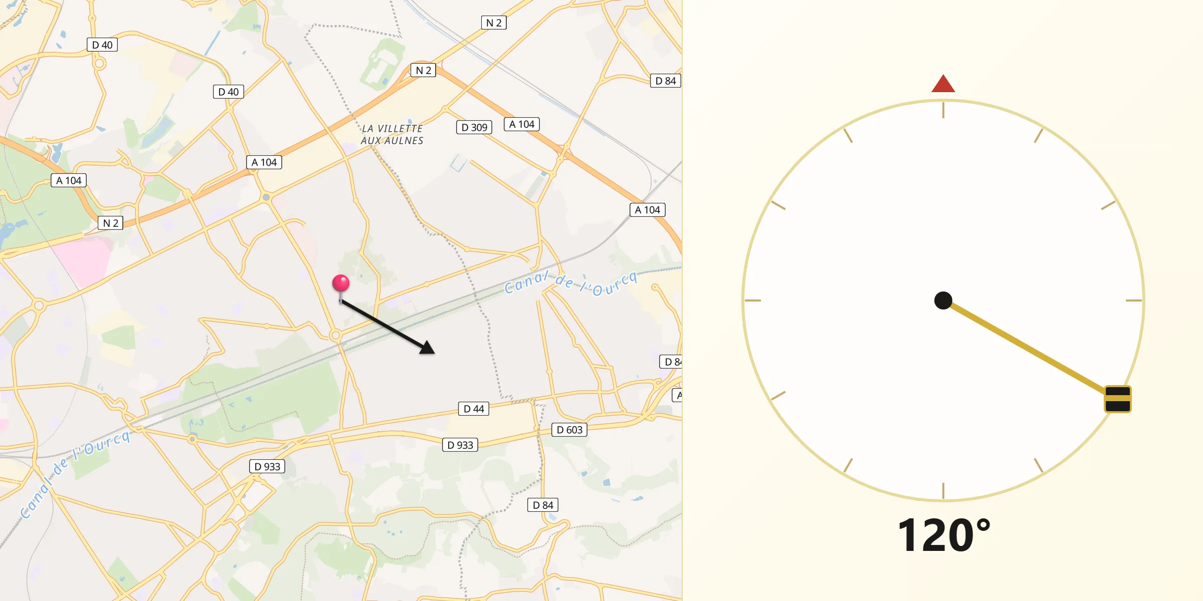 Direction vers la Qibla depuis Tremblay-en-France