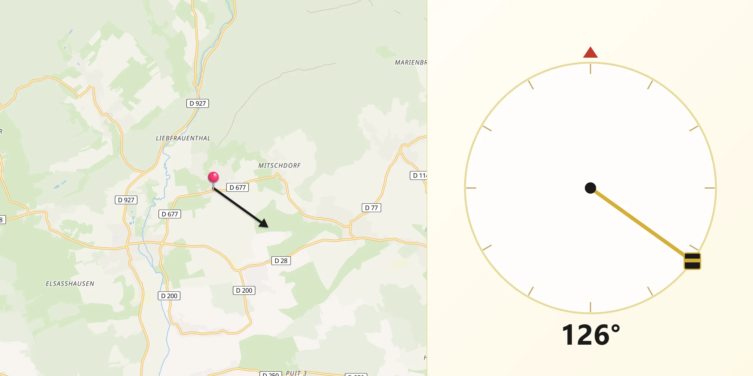 Direction vers la Qibla depuis Gœrsdorf