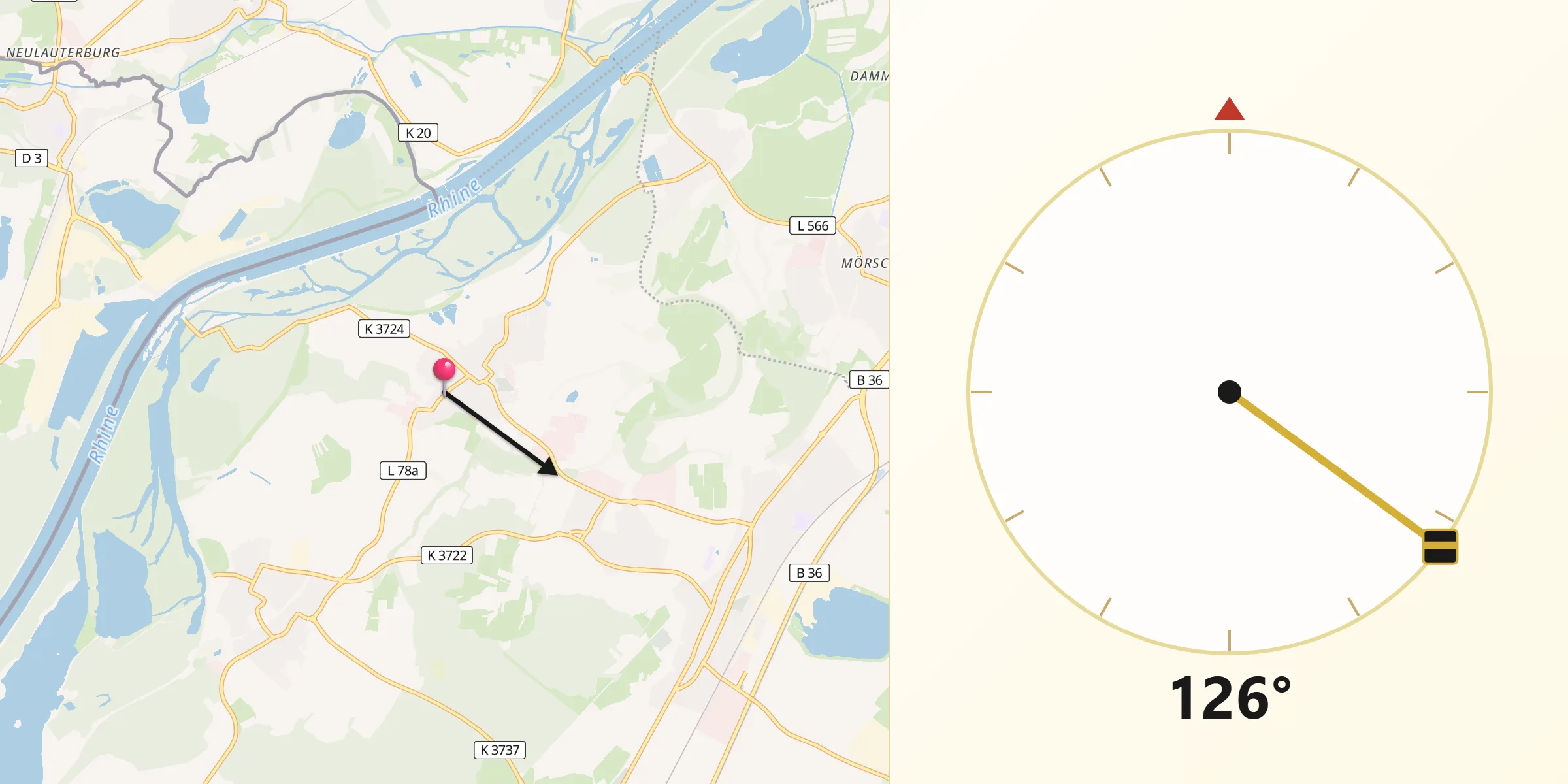 Qibla-Richtung von Au am Rhein