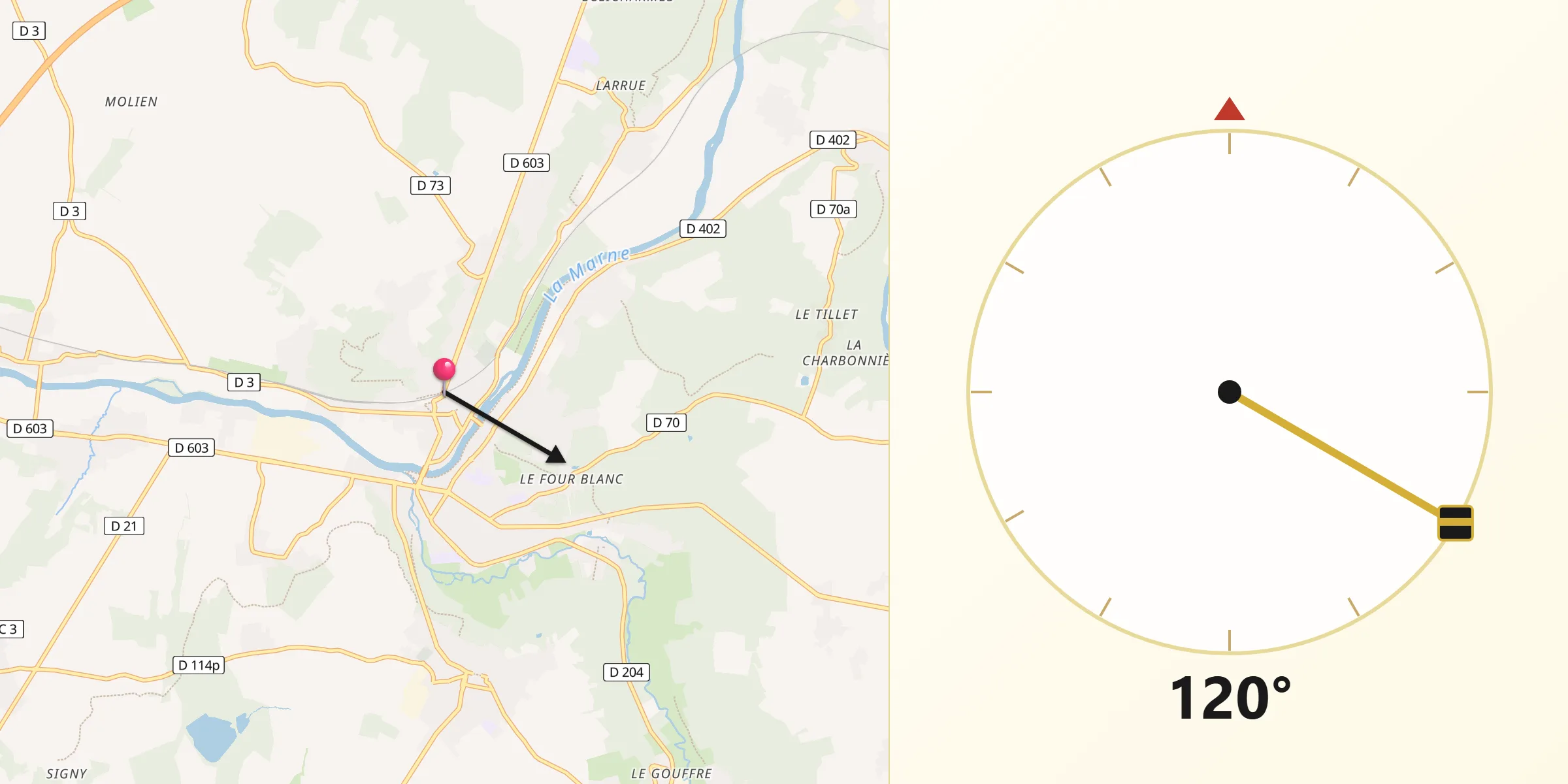 Direction vers la Qibla depuis La Ferté-sous-Jouarre