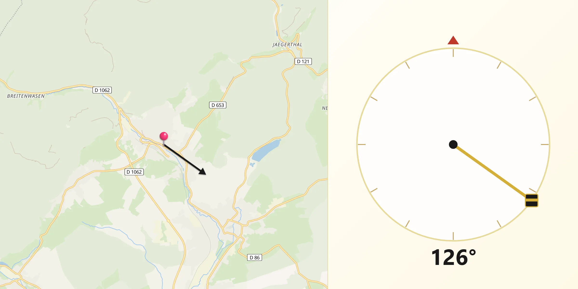 Direction vers la Qibla depuis Niederbronn-les-Bains