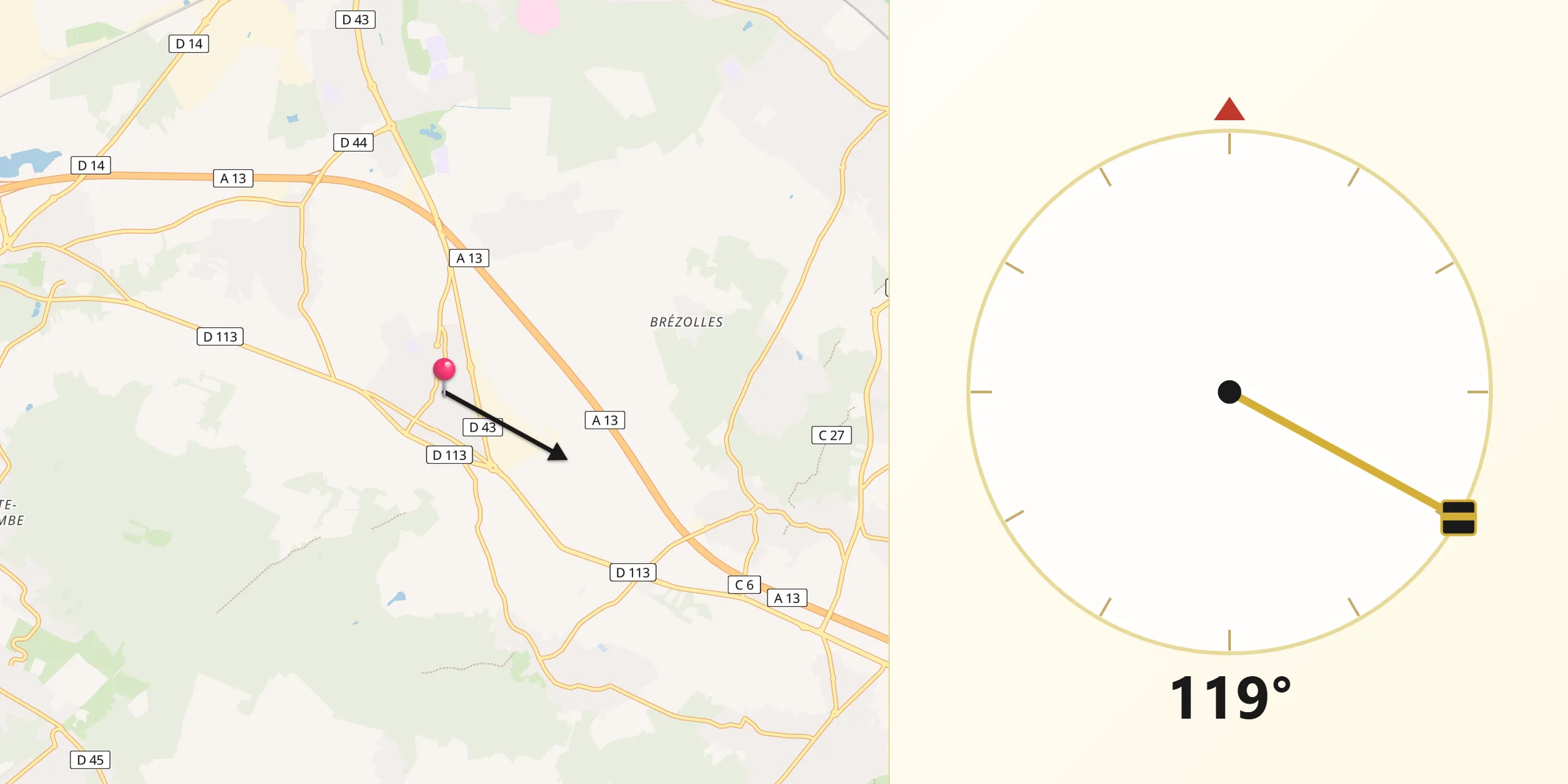 Direction vers la Qibla depuis Ecquevilly