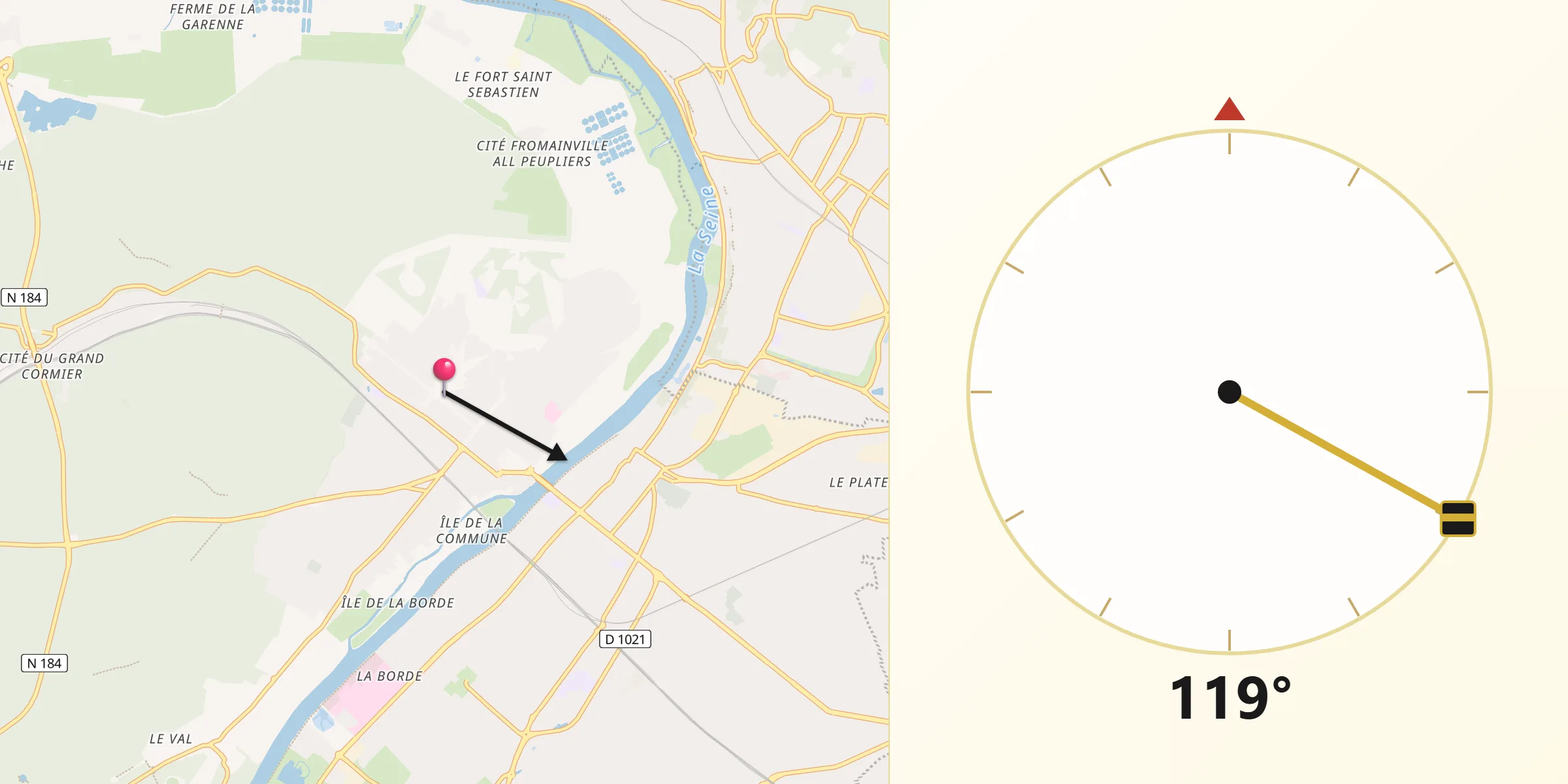 Direction vers la Qibla depuis Maisons-Laffitte