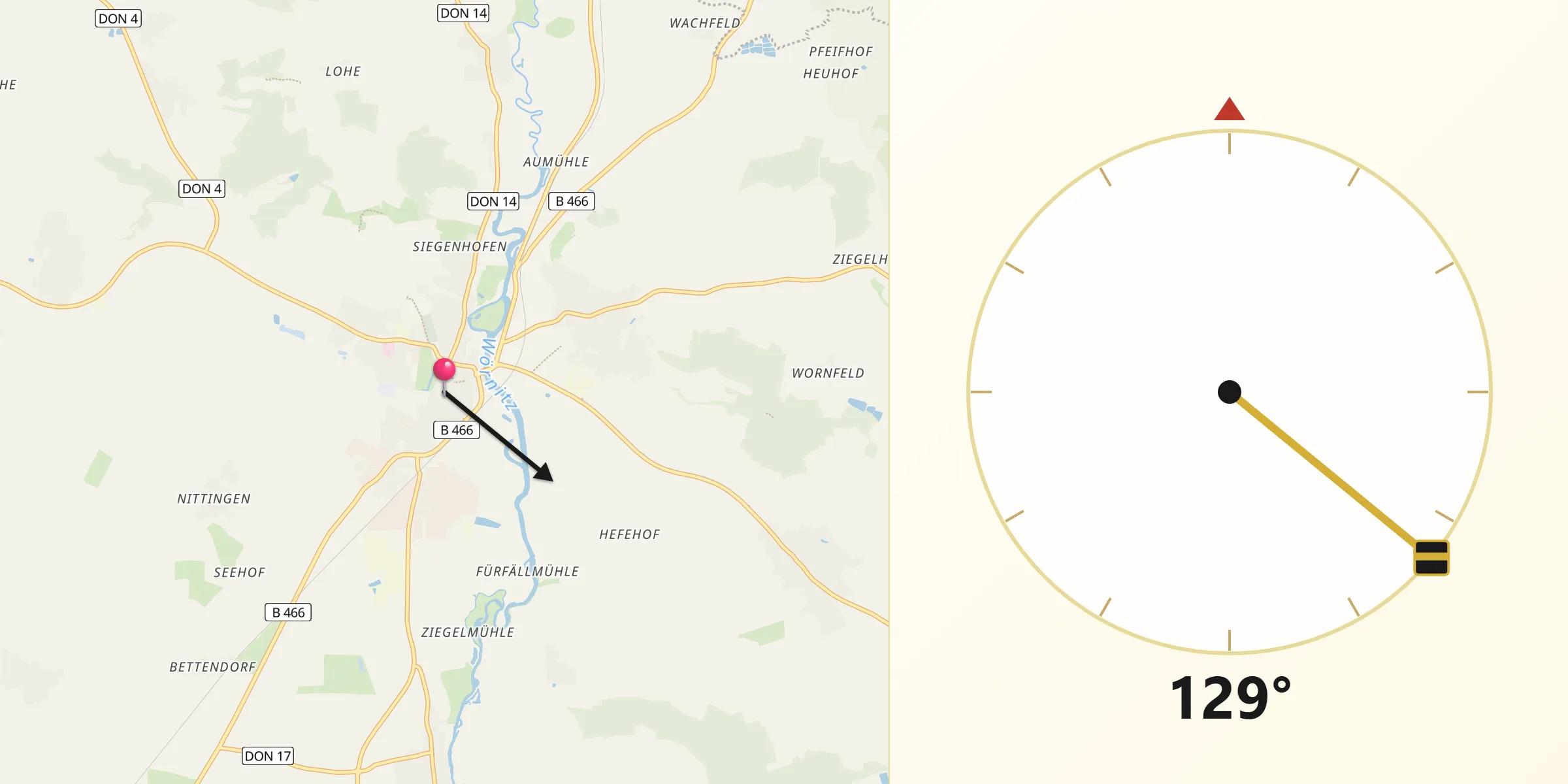 Qibla-Richtung von Oettingen in Bayern