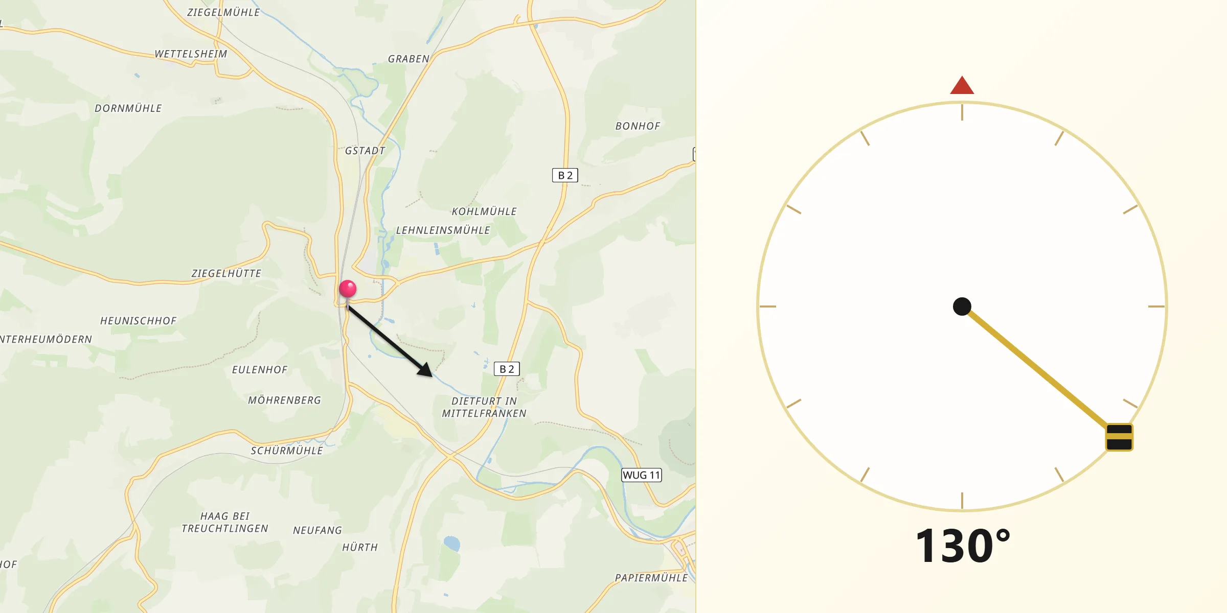 Qibla-Richtung von Treuchtlingen
