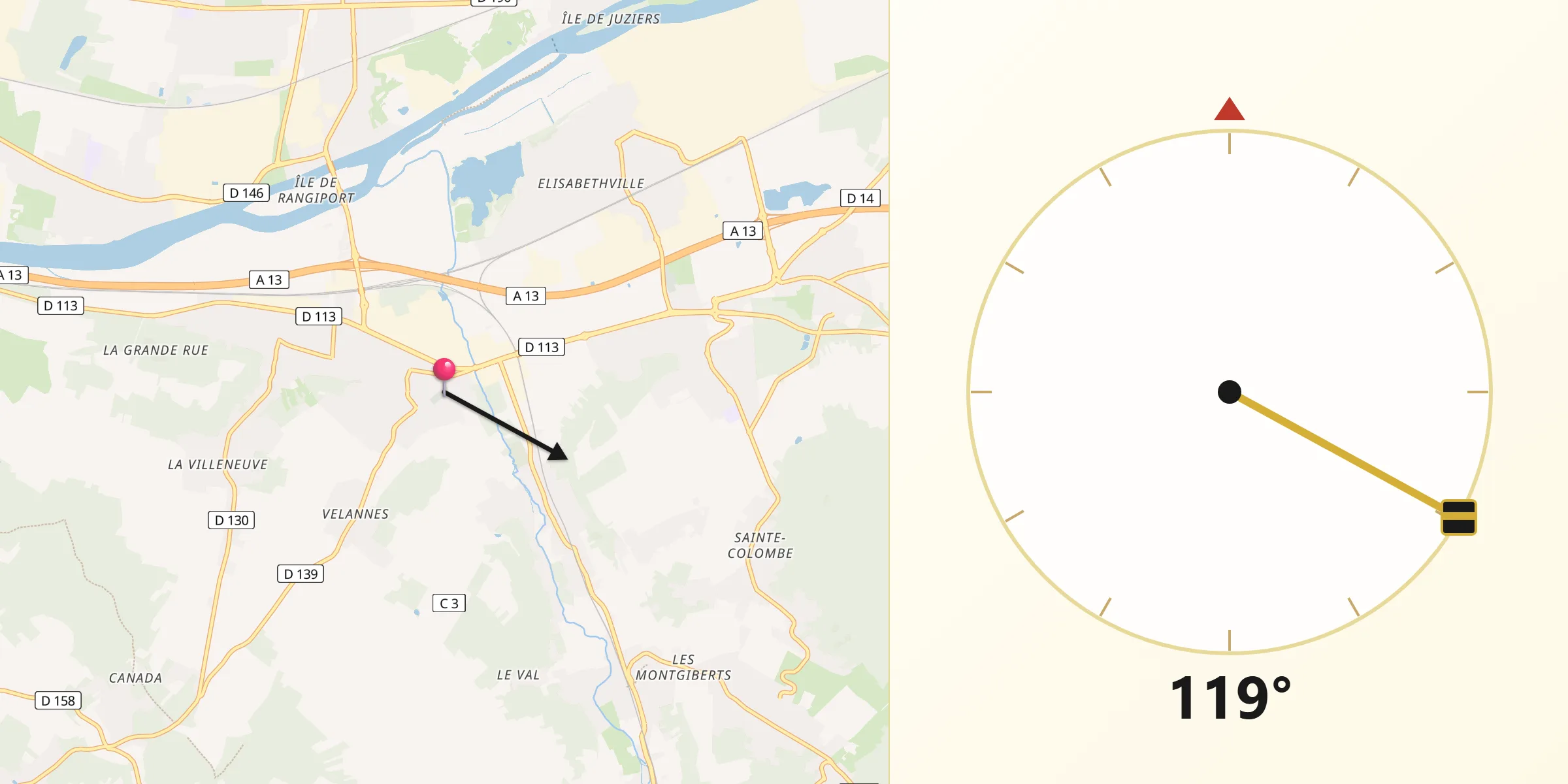 Direction vers la Qibla depuis Épône