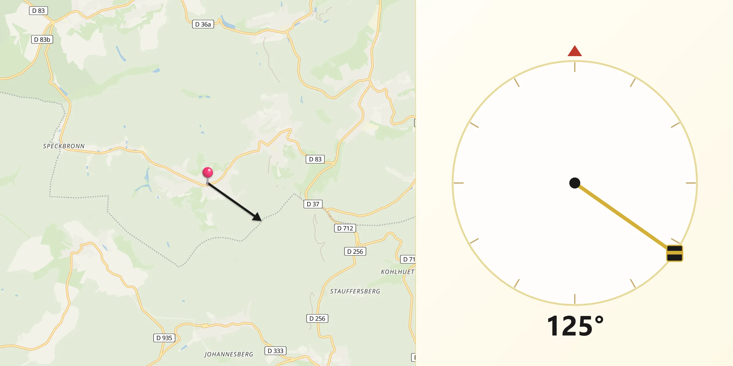 Direction vers la Qibla depuis Soucht