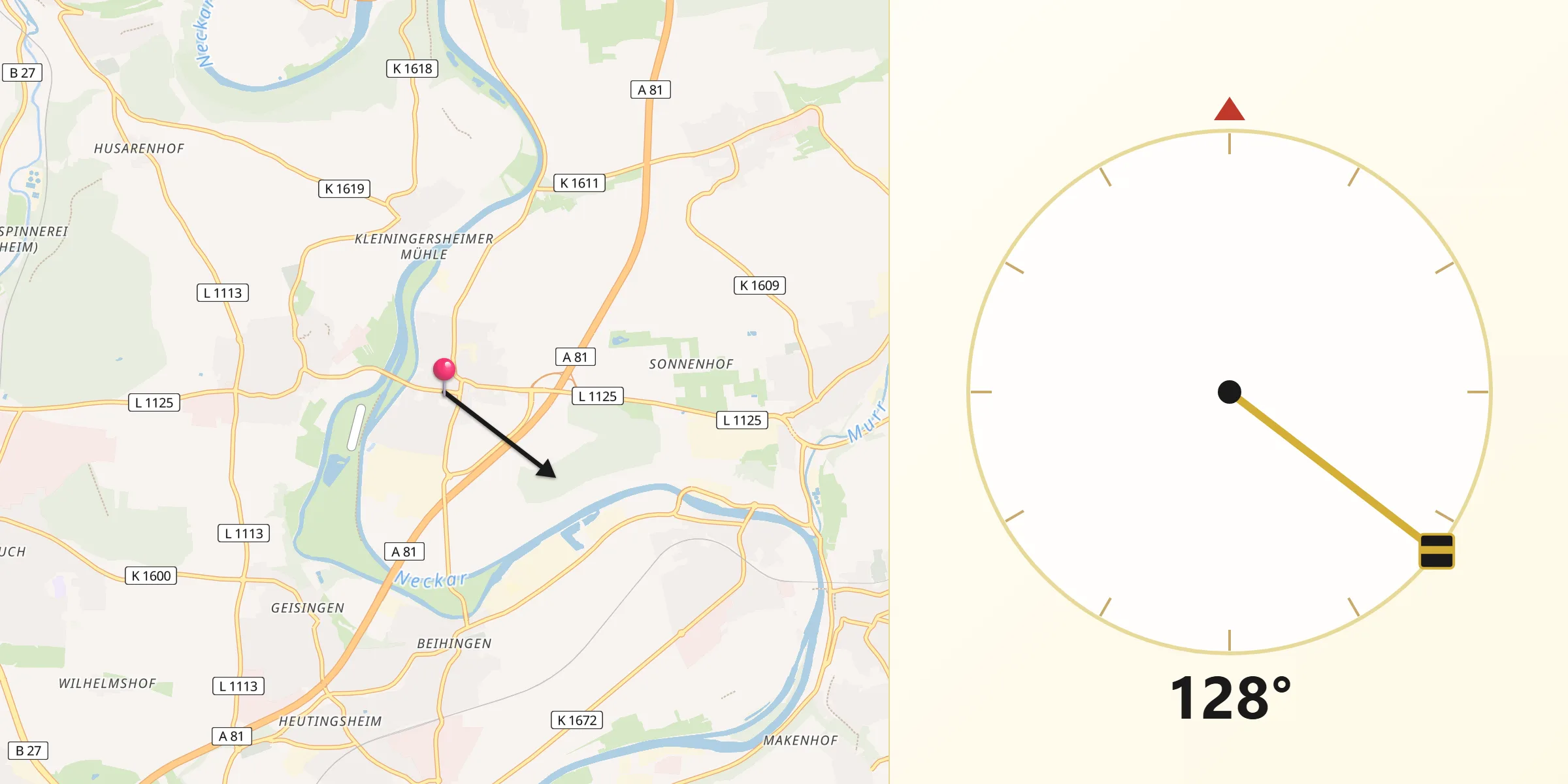 Qibla-Richtung von Pleidelsheim
