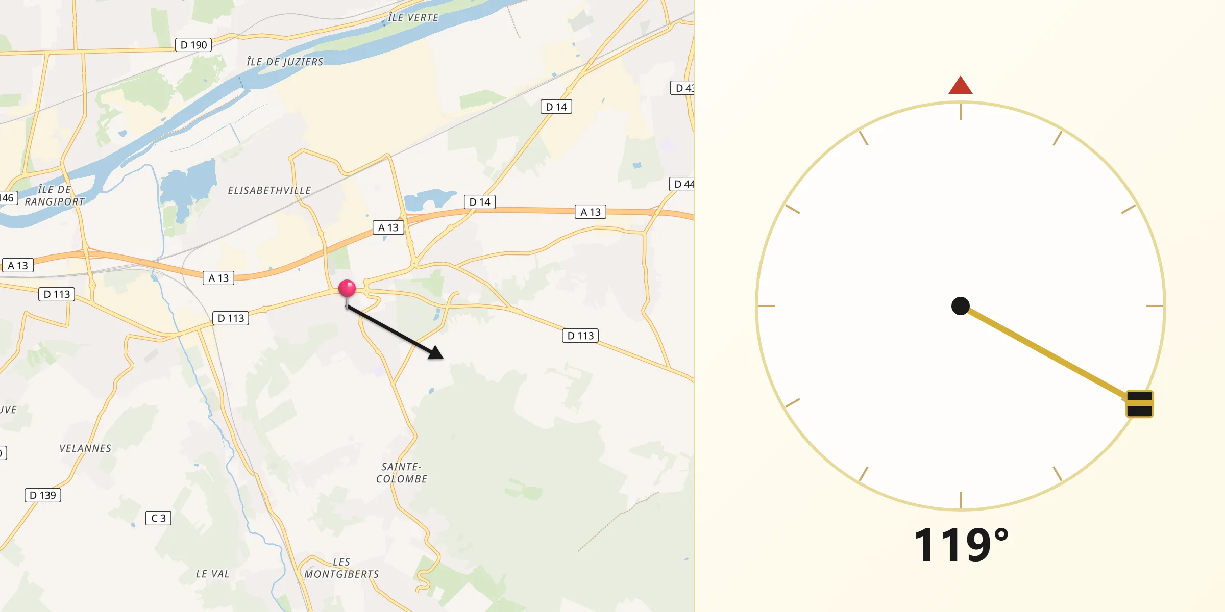 Direction vers la Qibla depuis Aubergenville