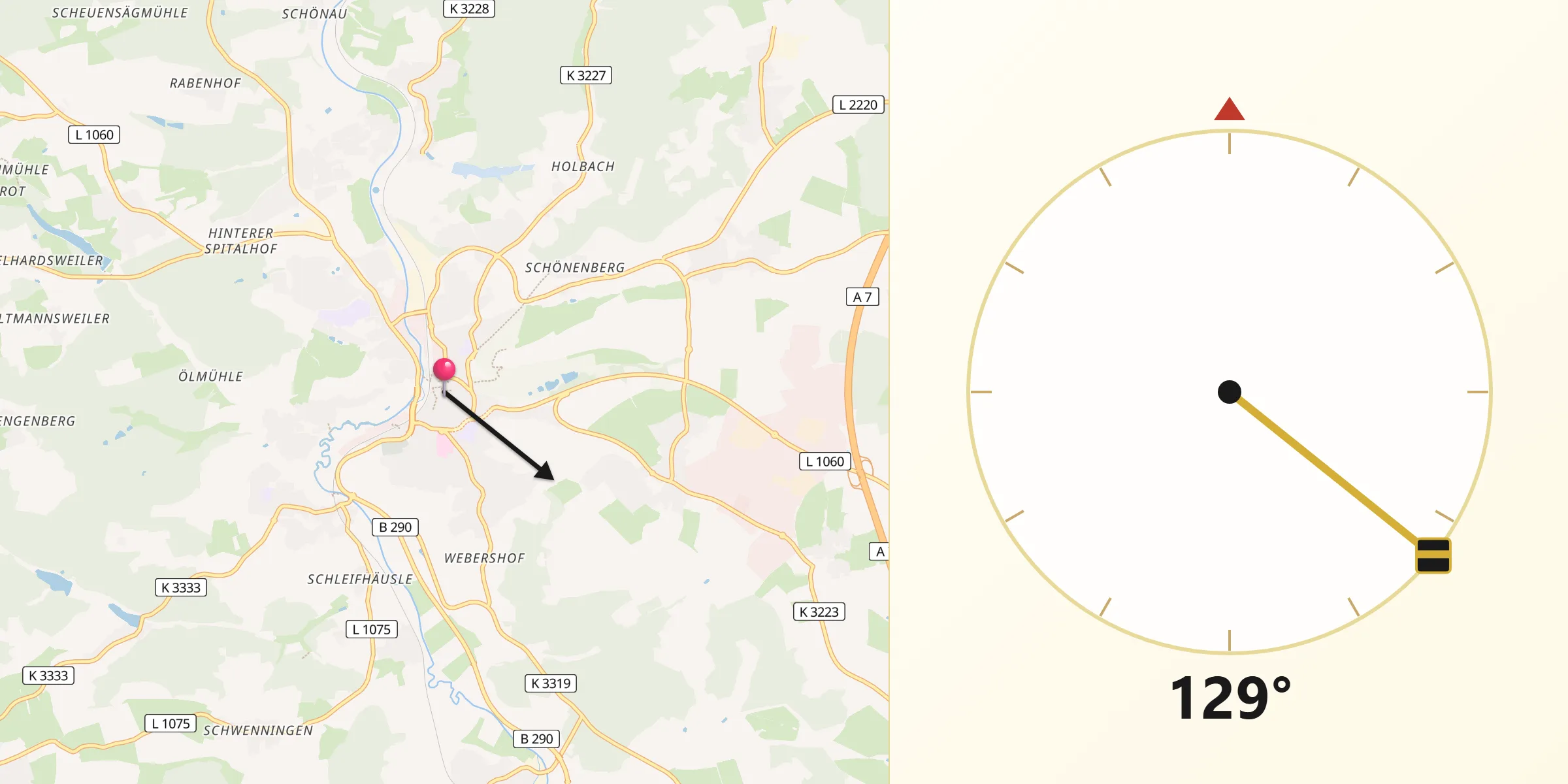 Qibla-Richtung von Ellwangen
