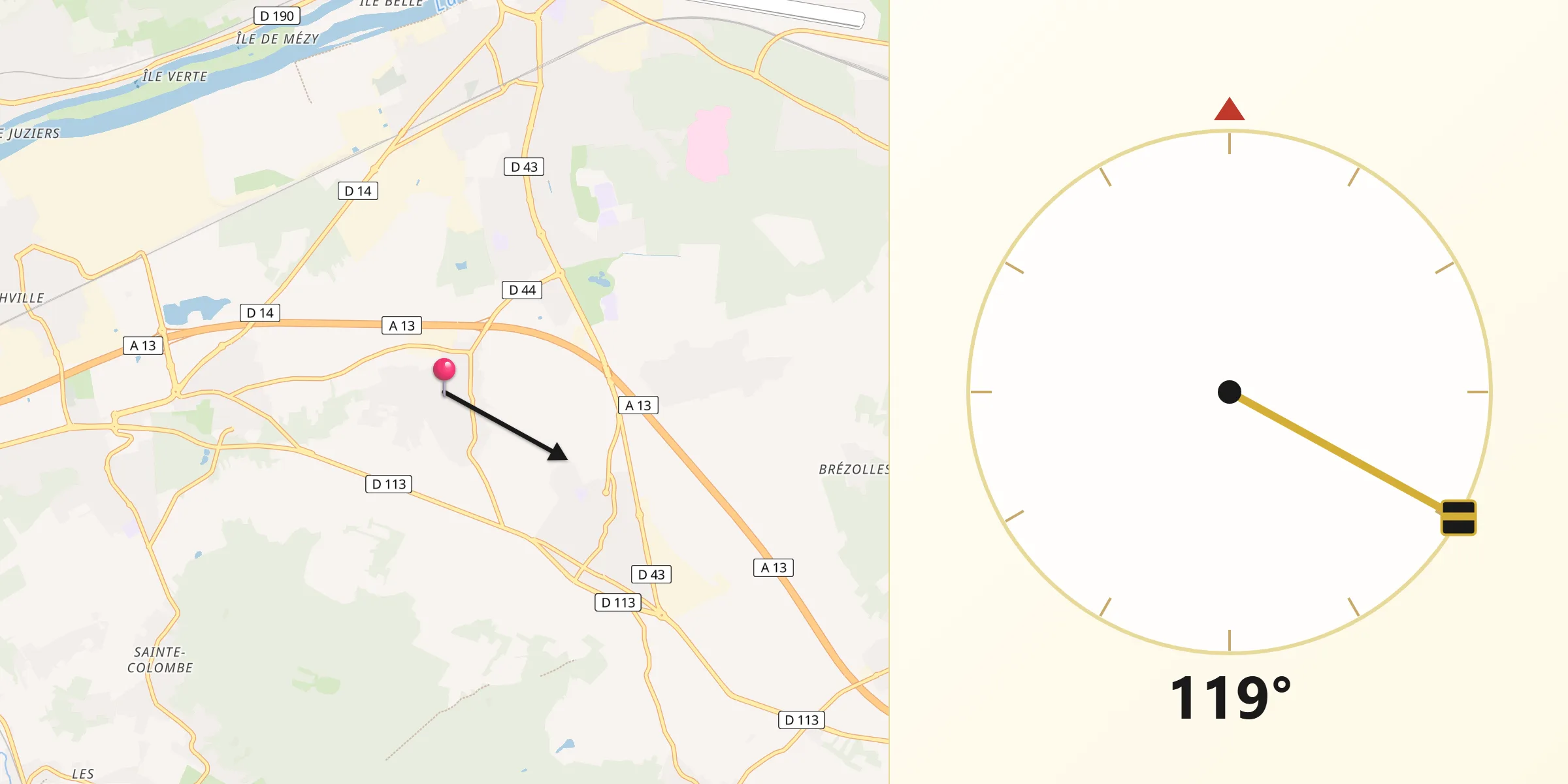 Direction vers la Qibla depuis Bouafle