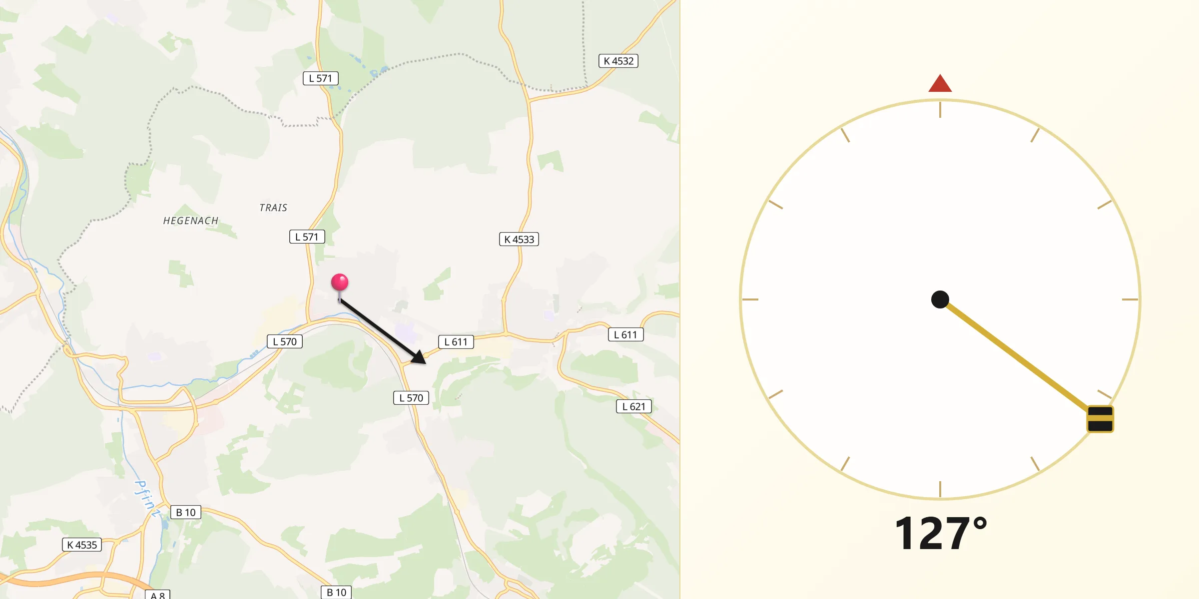 Qibla-Richtung von Königsbach-Stein