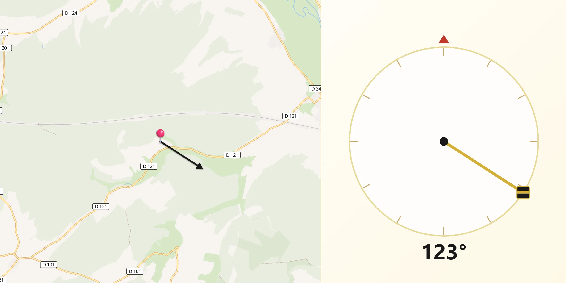 Direction vers la Qibla depuis Woimbey